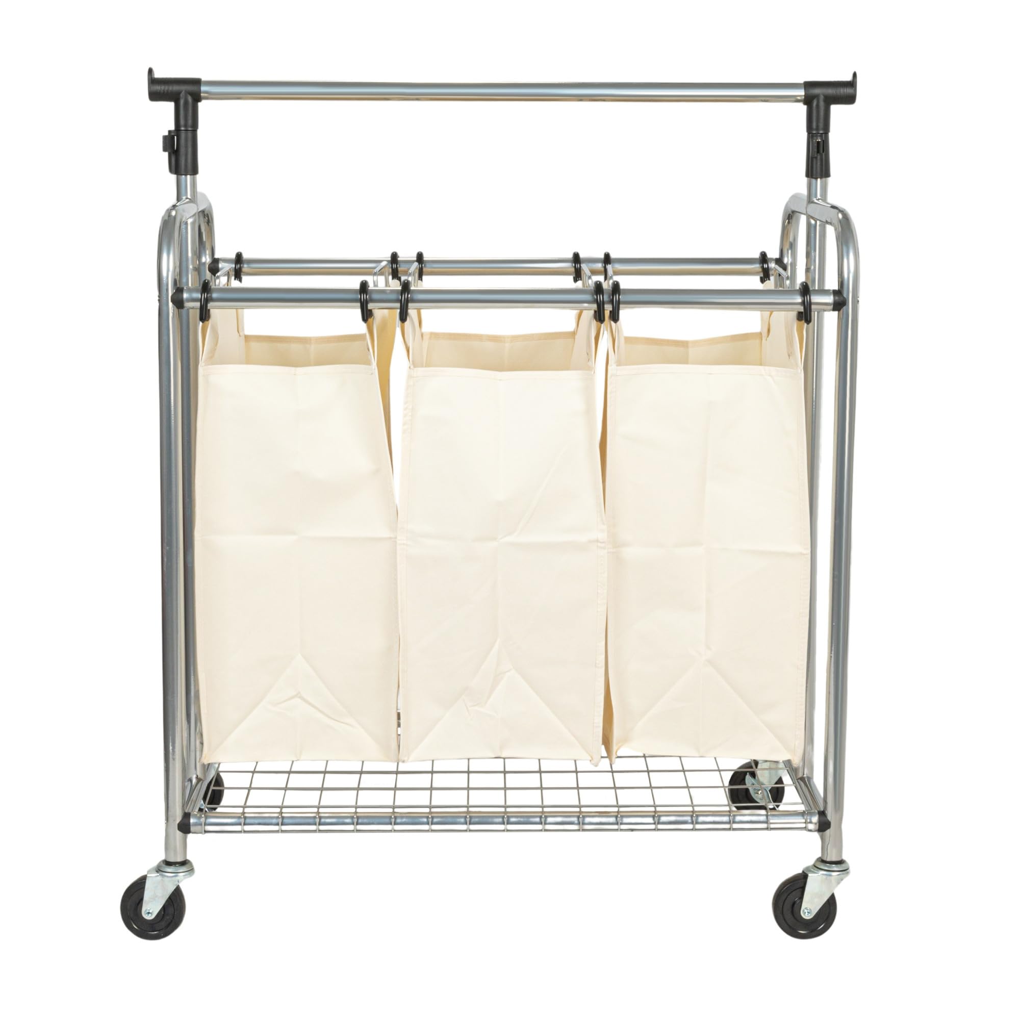 3-Bag Laundry Sorter with Clothes Rack - Heavy Duty Steel Frame, Foldable Design for Space Saving - Perfect for Home, Dorm, Apartment & Laundry Room Organization (Metallic Finish)