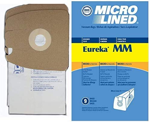 DVC Micro-Lined Paper Replacement Bags for Eureka Style MM Fit Canister Models 3670 & 3680 Series - 9 Pack | Premium Dust Collection for Home & Office Cleaning