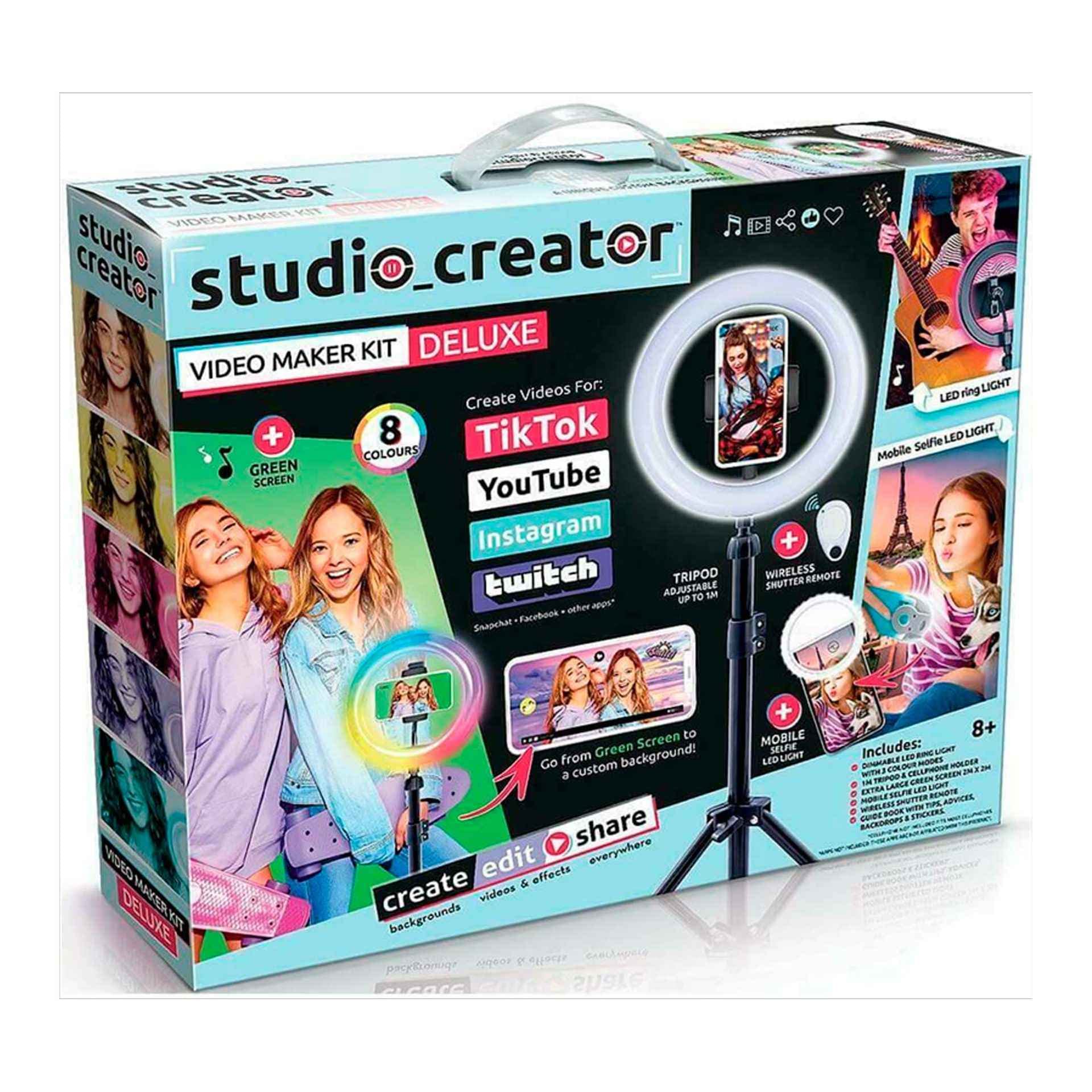 Canal Toys Studio Creator INF 003UK Video Maker Kit Deluxe - LED Green Screen, Tripod, Remote & Ring Light for YouTube, TikTok & Vlogging - Perfect for Kids & Beginners (Multicolor, 45 x 8 x 36 cm)