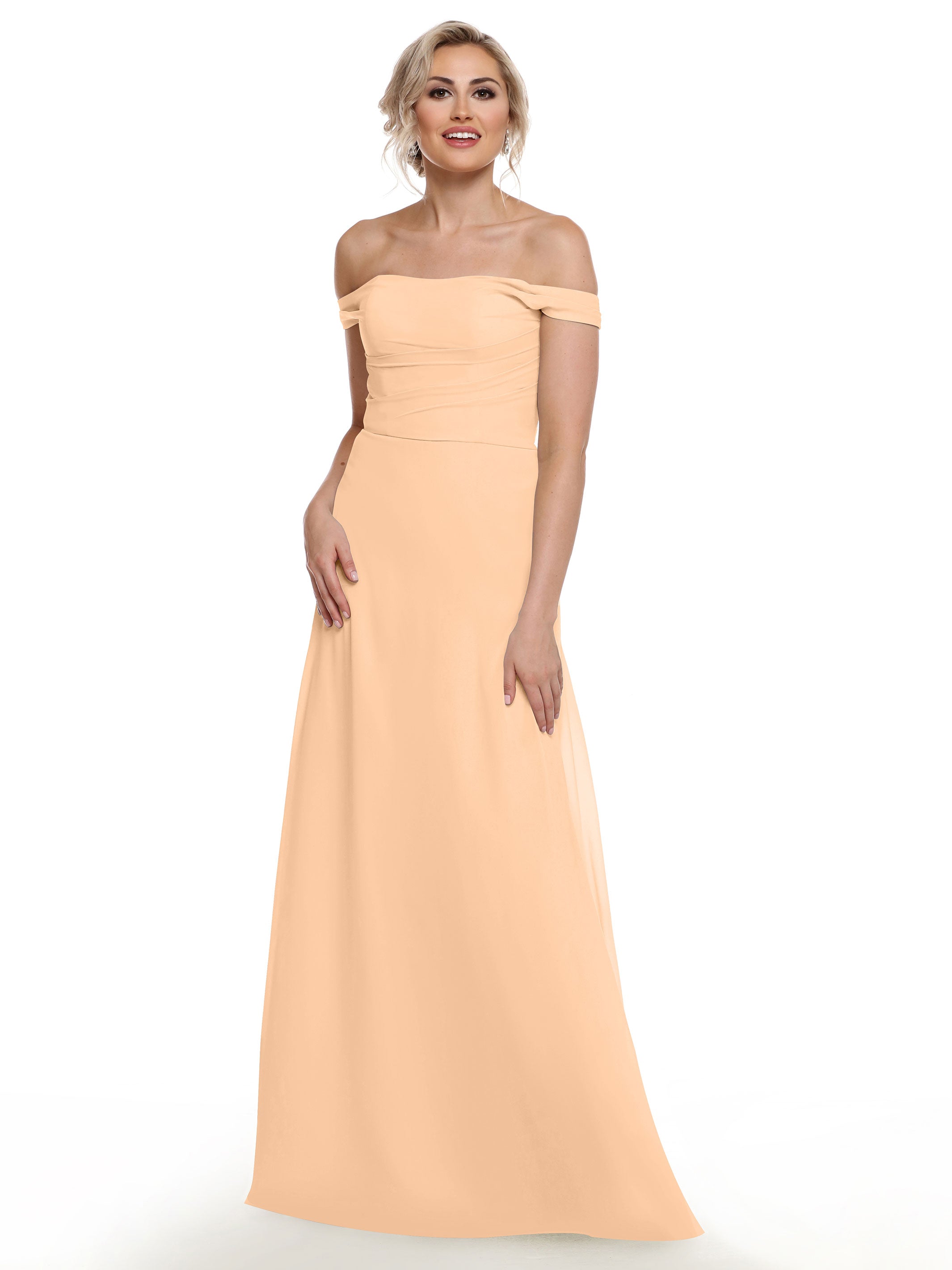 Elegant Off-The-Shoulder Chiffon Bridesmaid Dress with Straight Neckline - Perfect for Weddings, Formal Events & Evening Parties