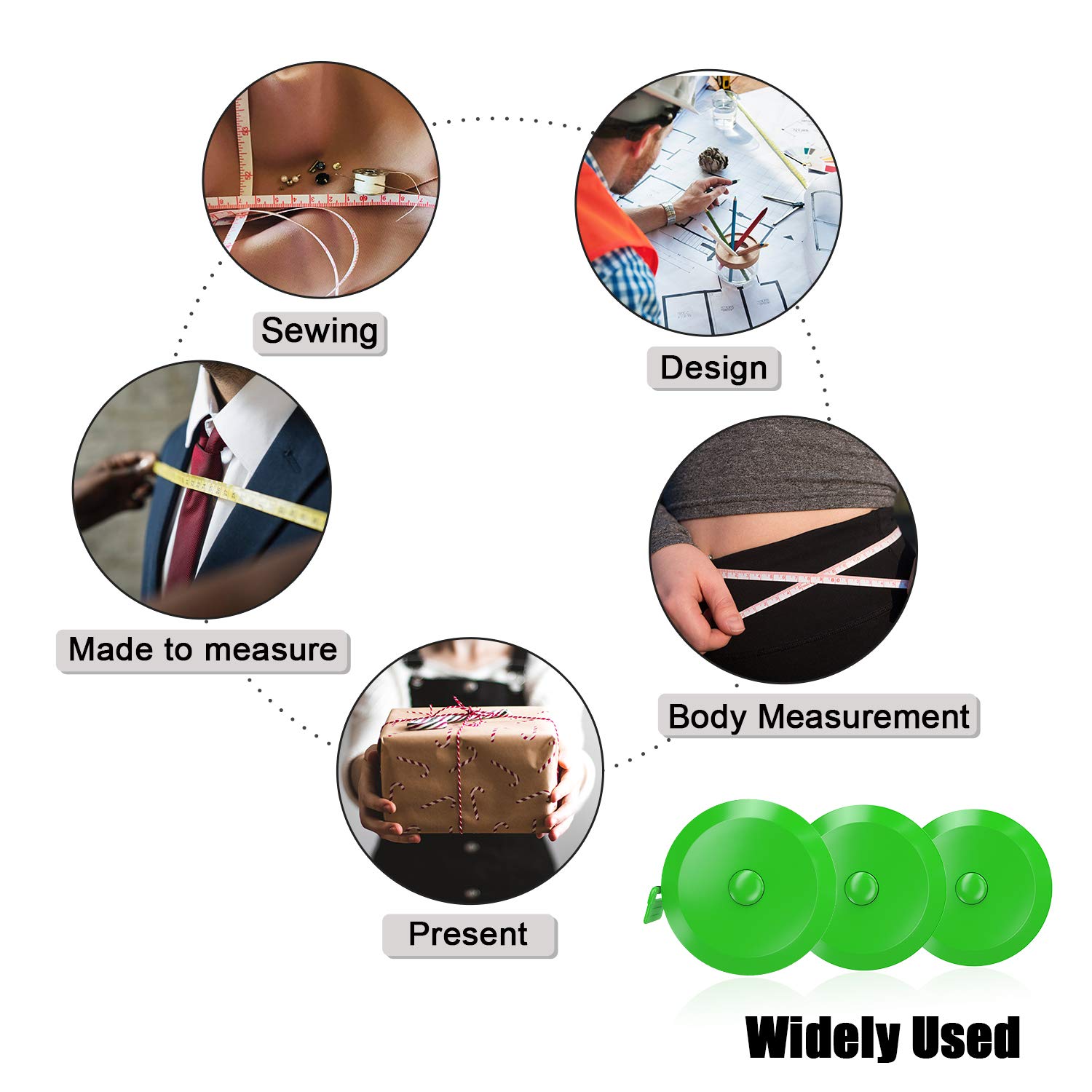 DiCUNO 60-Inch Soft Retractable Measuring Tape - 1.5 Meter Flexible Sewing Tailor Tape Measure (3 Pack Green) for Body Measurement, Dieting, Craft & Fabric Projects - Perfect for Sewing, Weight Loss Tracking & DIY Fashion Design