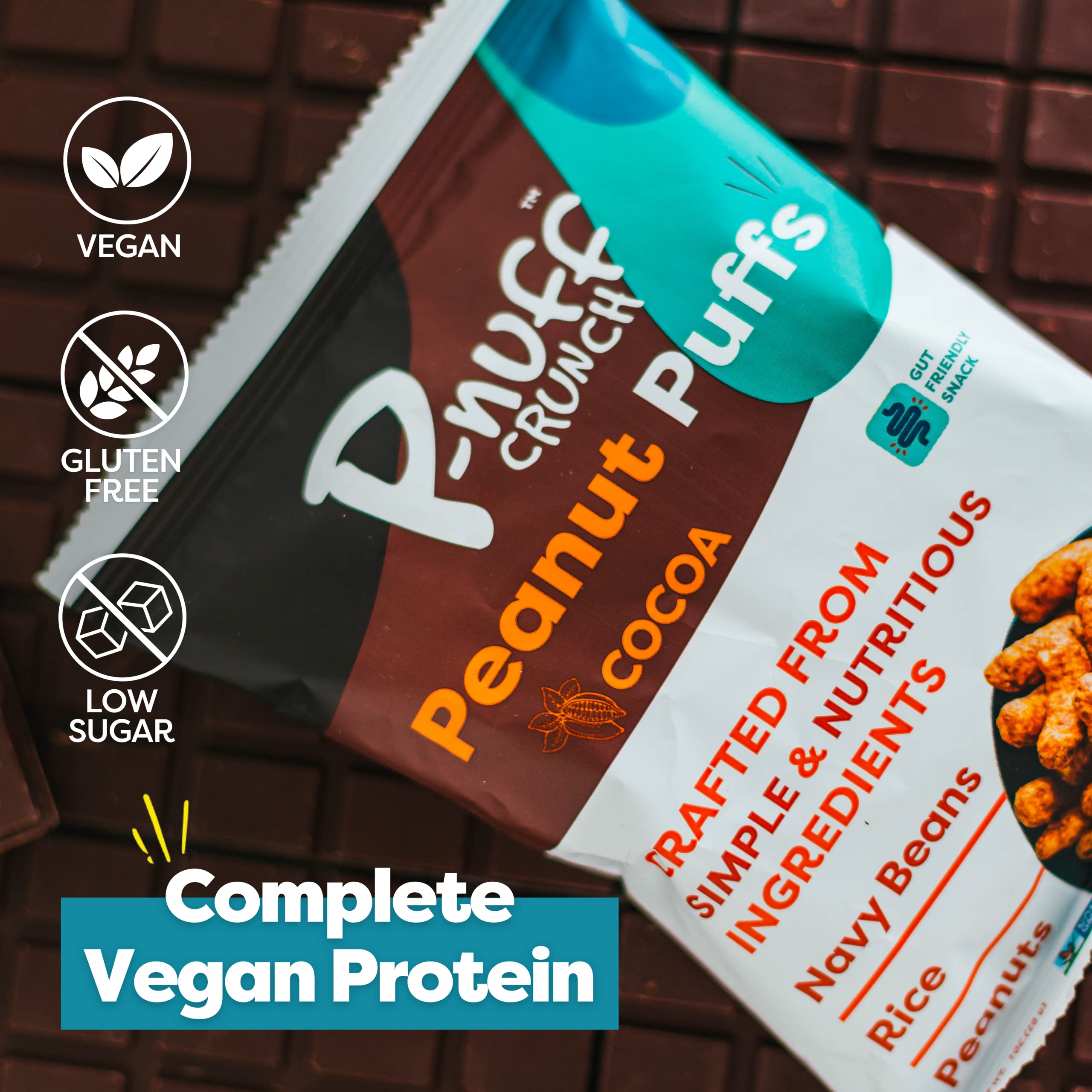 Pnuff Crunch Peanut Butter Puffs - Healthy Low Calorie Gluten Free Vegan High Protein Keto Snacks - As Seen on Shark Tank - Cocoa Flavor 4 Oz Bag (Pack of 15) - Perfect for Office Snacking, Weight Loss Diets & On-the-Go Nutrition