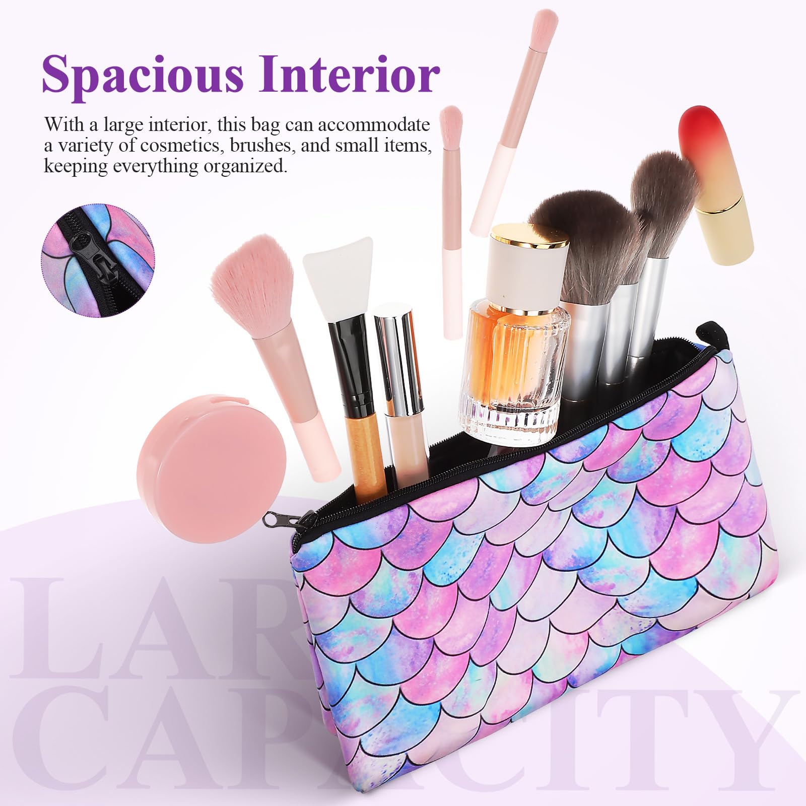 Mermaid Makeup Bag - Fish Scales Cosmetic Pouch for Travel & Toiletries | Women's Beauty Organizer