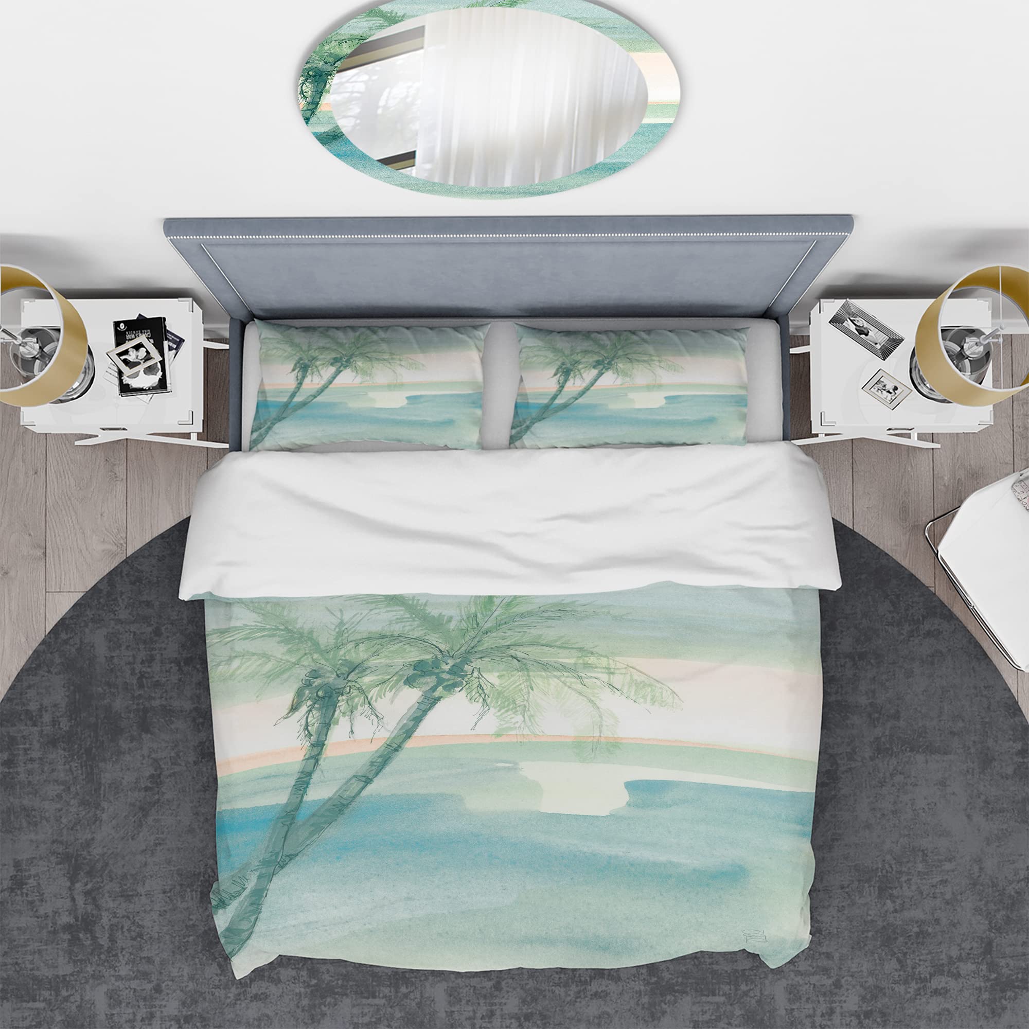 DesignQ Peaceful Dusk Tropical Duvet Cover Set - Queen Size Blue Beach Bedding (3-Piece) | All Season Comfort for Coastal & Boho Bedroom Decor