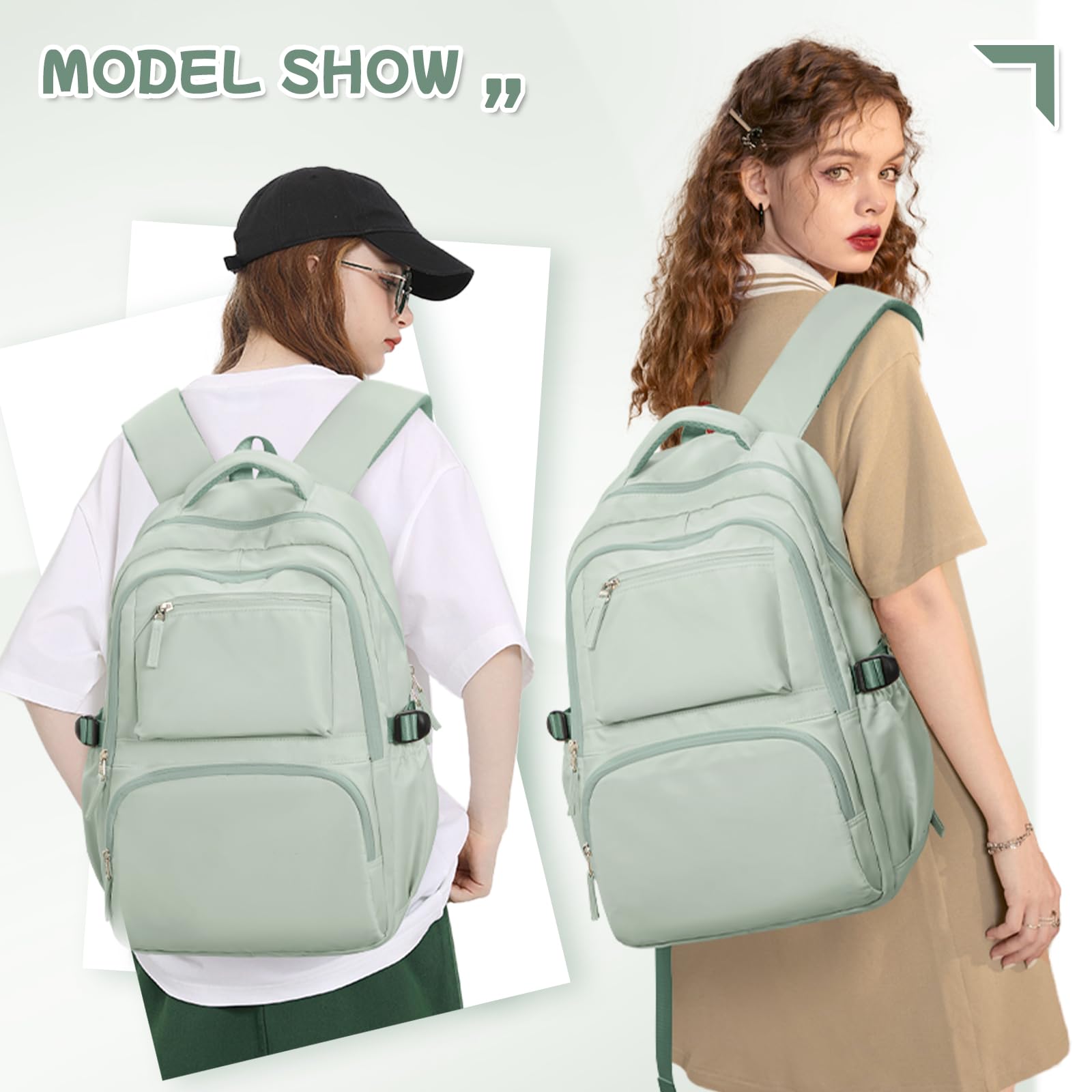 Coofay Unisex Mint Green College Backpack - 15.6 Inch Laptop Backpack with Water Resistant & Anti-Theft Pocket - Modern Small Backpack for School, Travel & Daily Use