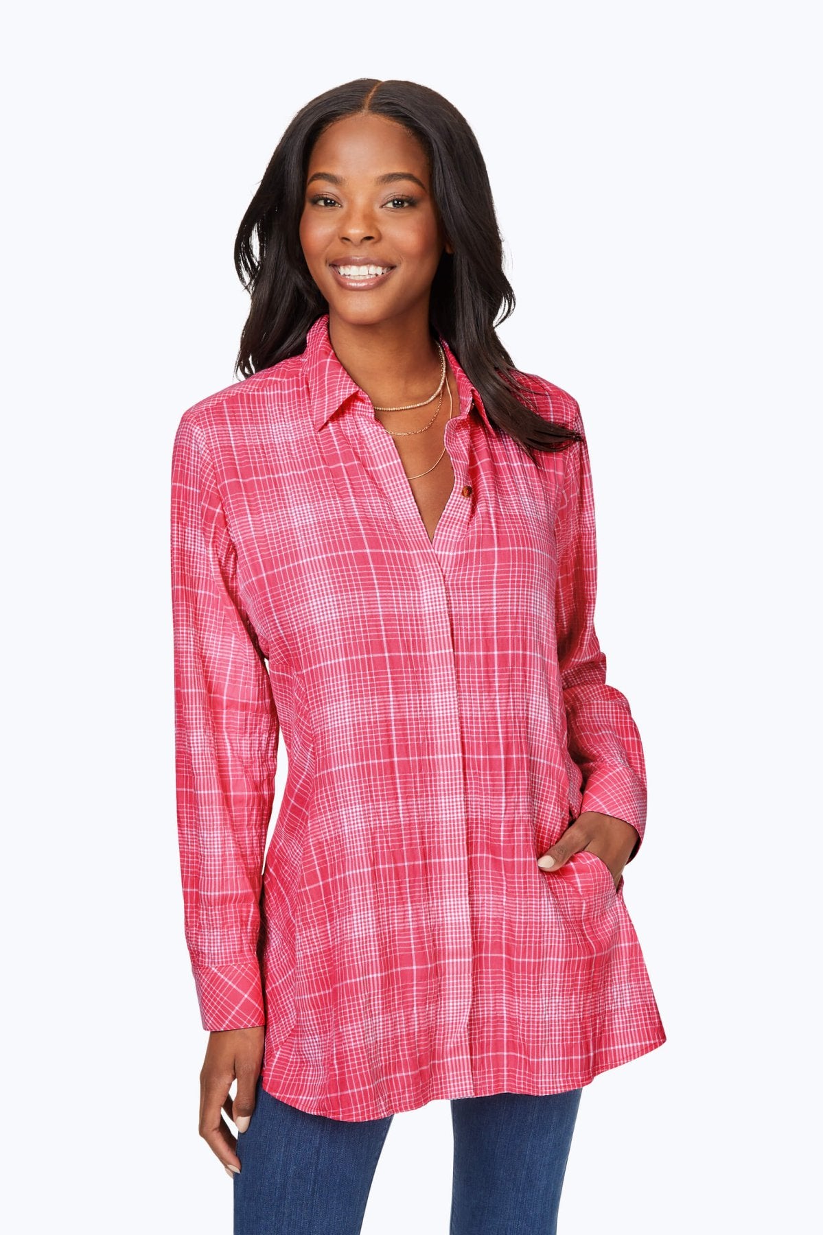 Stylish Cici Plaid Long Sleeve Tunic Top for Women - Perfect for Fall Fashion, Office Wear & Casual Outings