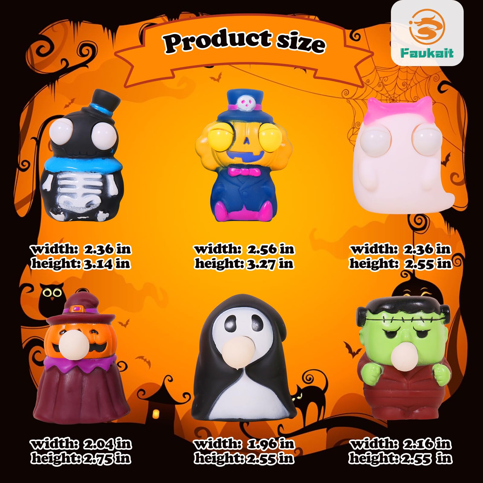Halloween Squishy Toys 3-Pack - Vampire, Pumpkin, Ghost for Kids & Toddlers - Party Favors & Stocking Stuffers