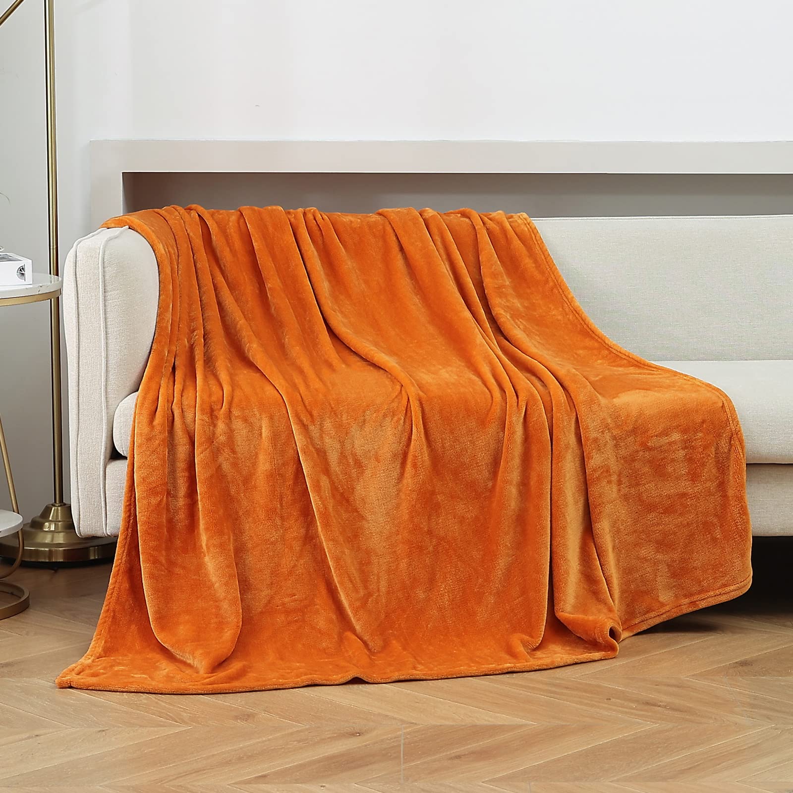 JIAHANNHA Orange Fleece Throw Blanket 60x80 Inches - Ultra Soft Plush Blanket for Couch, Sofa & Bed | Warm Velvet Bedding for Adults | Perfect for Lounging, Movie Nights & Winter Comfort