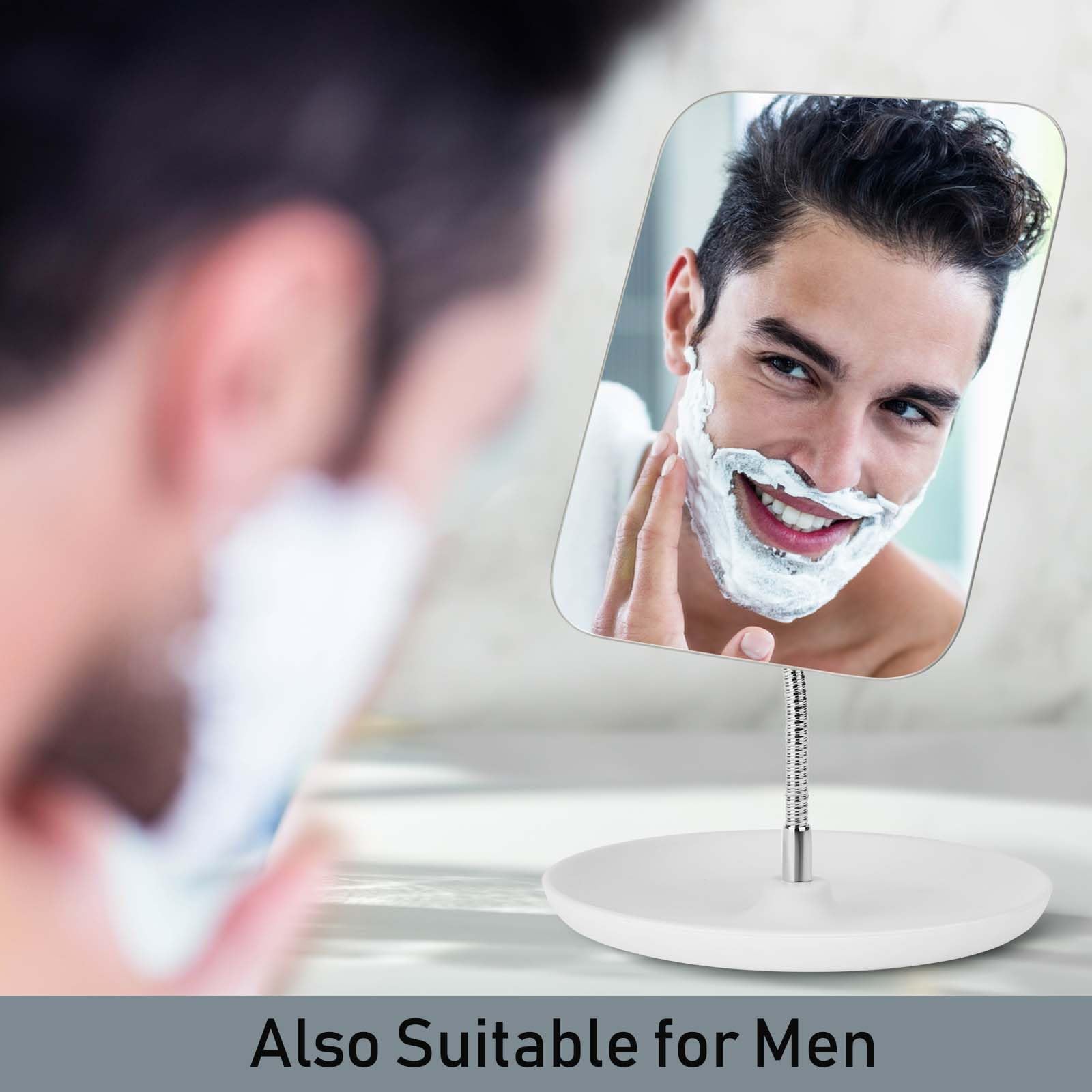 LFOYOU Adjustable Vanity Mirror with Stand - 360° Rotating Gooseneck Makeup Mirror for Desk, Bathroom & Travel - Portable Folding Cosmetic Mirror for Shaving, Makeup Application & Grooming
