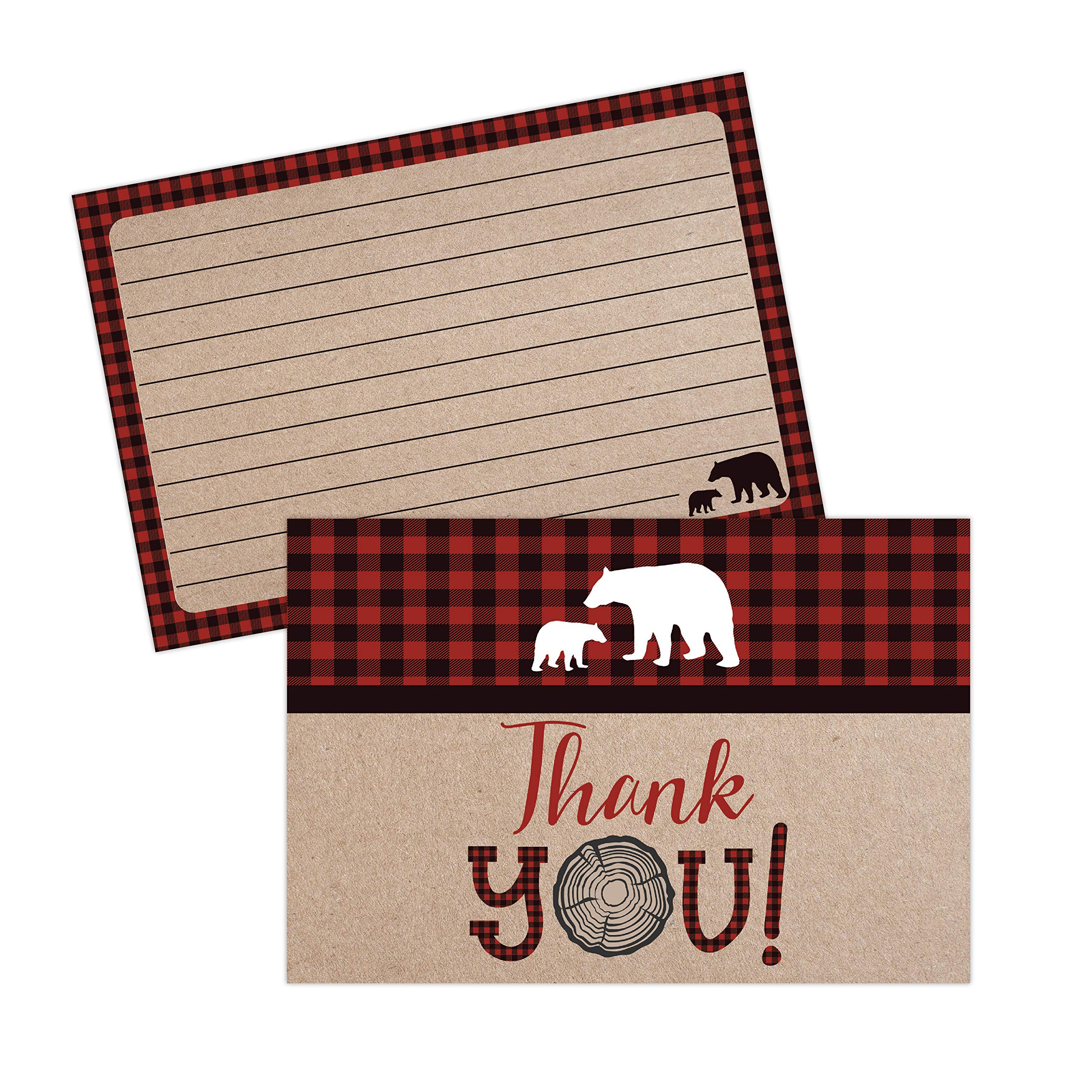 Lumberjack Baby Shower Thank You Cards - 20 Woodland Theme Cards with Envelopes for Boy Baby Showers & Mama Bear Theme - Perfect for Woodland Nursery Decor & Baby Shower Favors