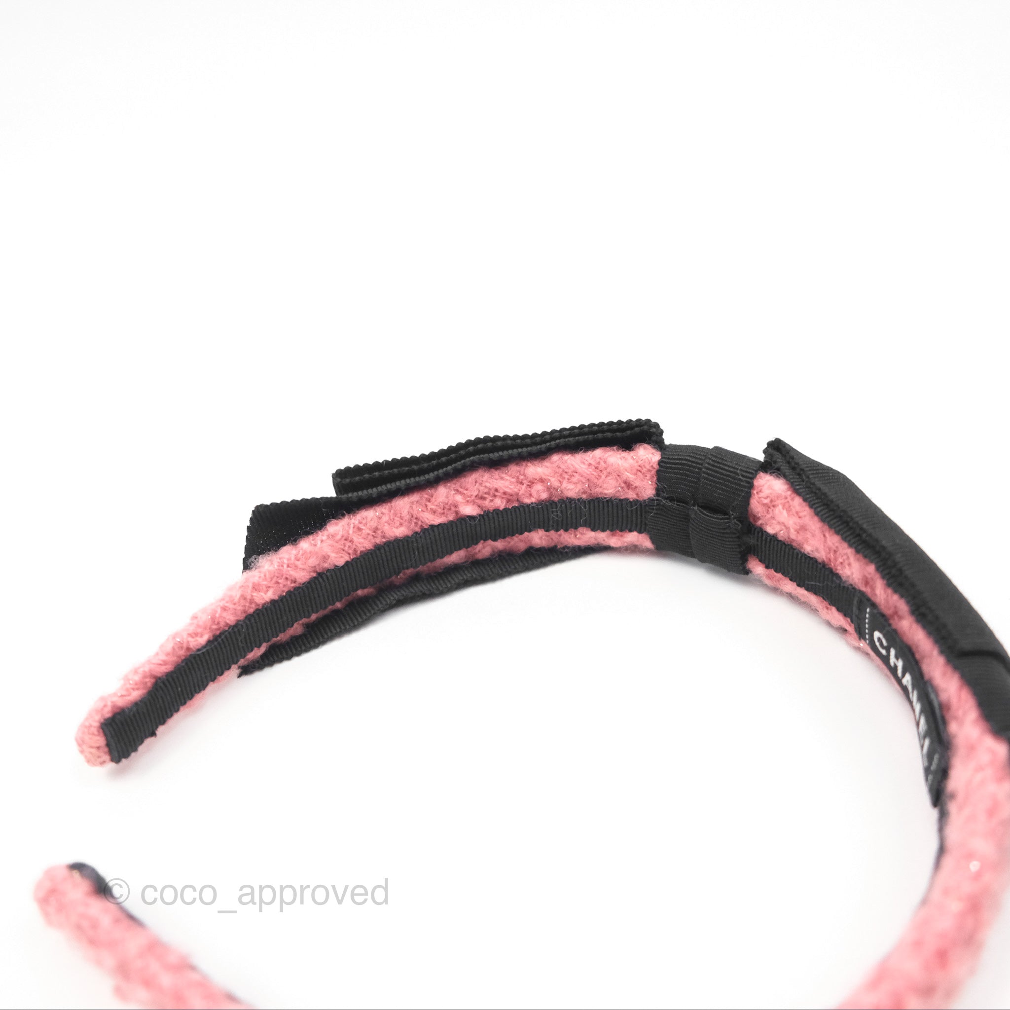 Chanel Black CC Silk Ribbon Bow Tweed Hair Band Pink 22B - Luxury Hair Accessory for Women, Perfect for Weddings, Parties & Special Occasions
