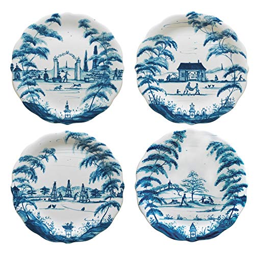 Juliska Country Estate Delft Blue Dinner Plates Set of 4 - Elegant Blue and White Ceramic Plates for Dinner Parties, Bridal Showers & Special Occasions