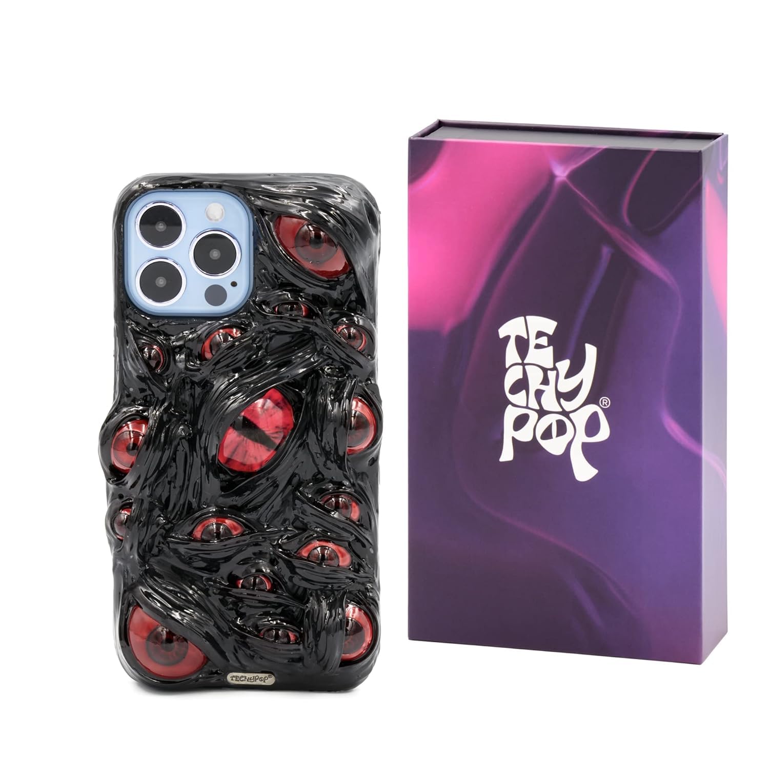 Techypop - Handmade Glow in the Dark Cat Eye Phone Case for iPhone 14 | Nighttime Visibility & Stylish Protection | Perfect for Parties, Concerts & Low-Light Situations