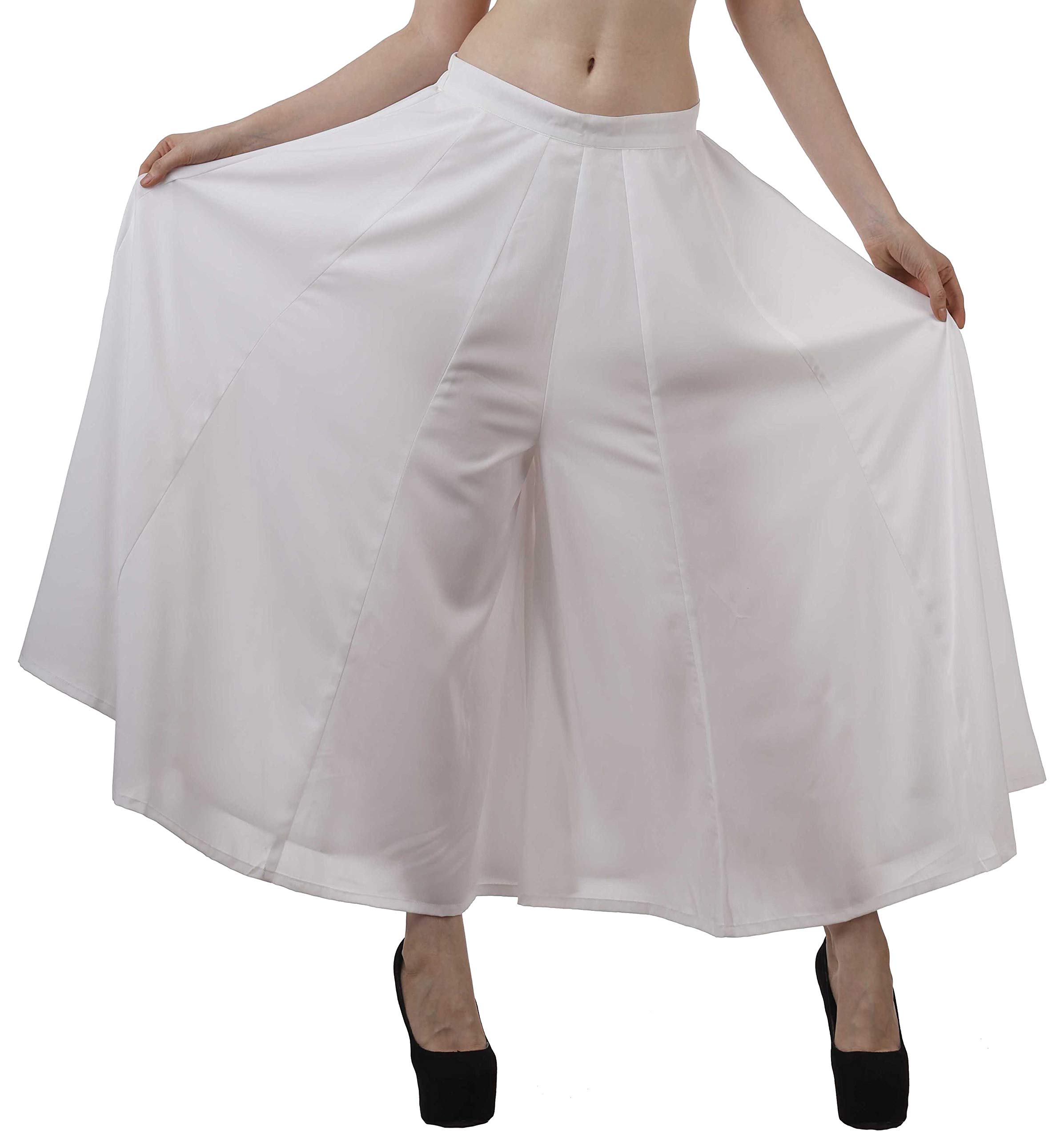 **Moomaya Women's Flair Wide Leg Palazzo Pants - Solid Color High Waist Stretchy Lounge Pants for Casual, Office & Travel**