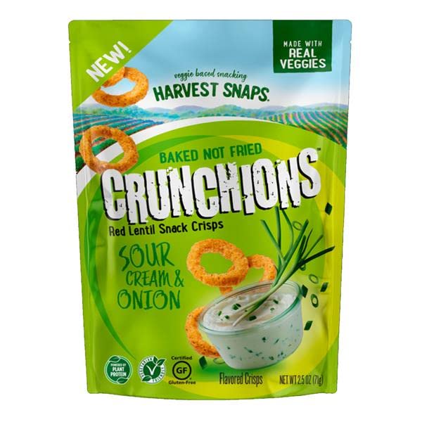 Harvest Snaps Crunchy Loops CRUNCHIONS Baked Red Lentil Snacks - Sour Cream & Onion Flavor, 2.5oz Pack | Healthy Vegan Gluten-Free Snack for Parties, School Lunch & On-the-Go