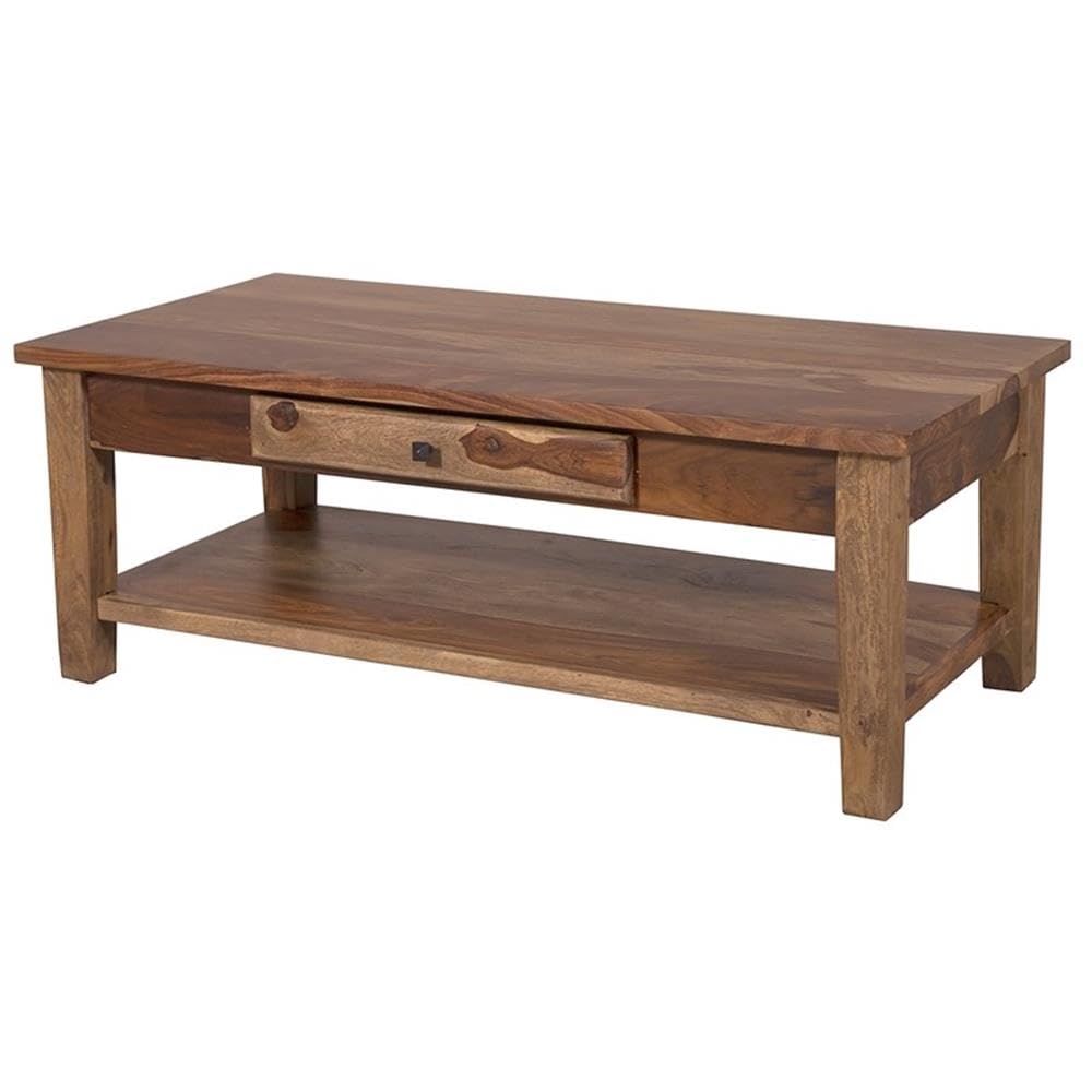 Solid Sheesham Wood Coffee Table - Handcrafted Taos Design in Rich Brown | Rustic Living Room Centerpiece for Cozy Home Decor