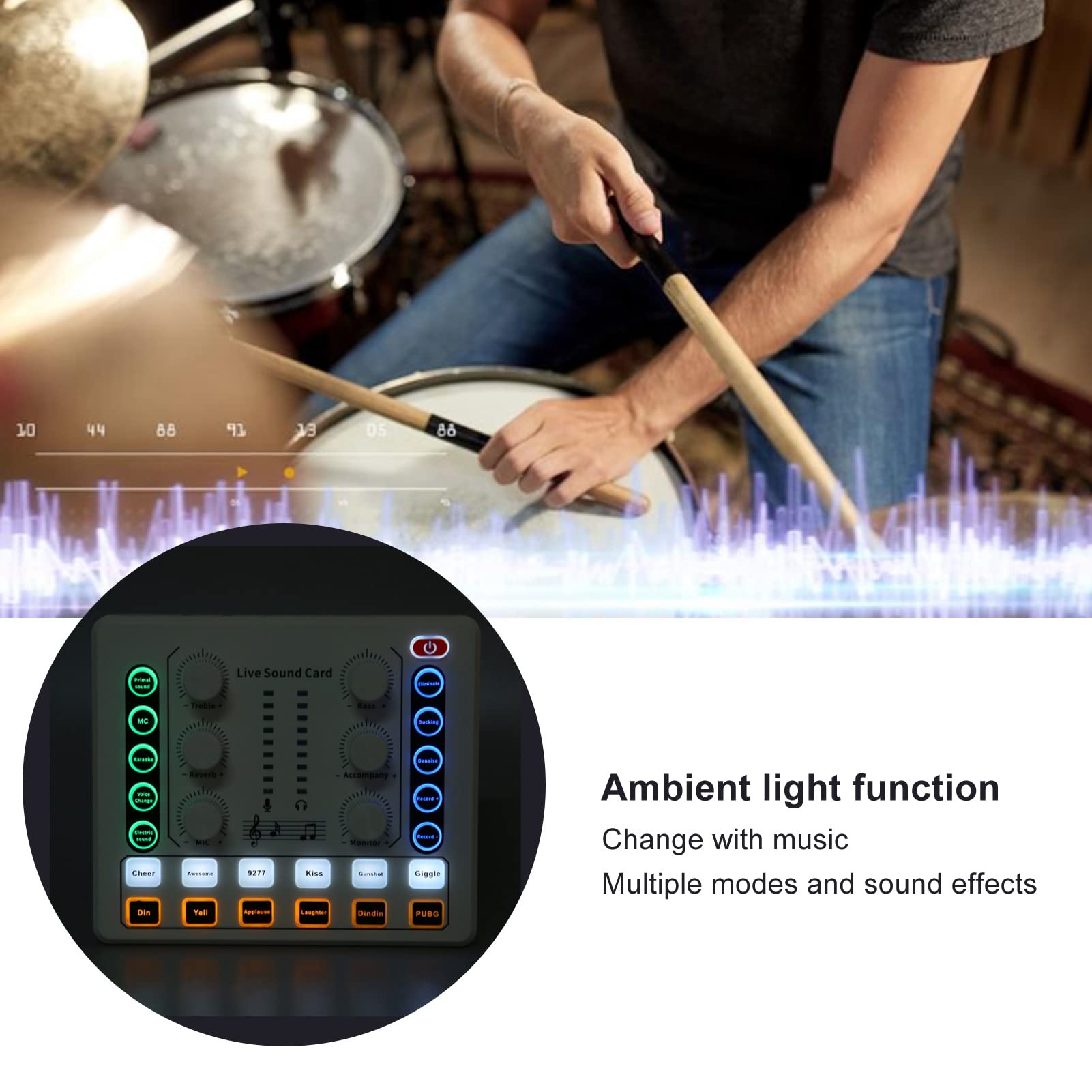 TOUISEDGI Professional Live Sound Card with Multiple Sound Effects & Voice Changer - Portable Mini Sound Mixer Board for Live Streaming, Home KTV, Podcasting & Gaming (Ideal for Twitch, YouTube & TikTok Creators)