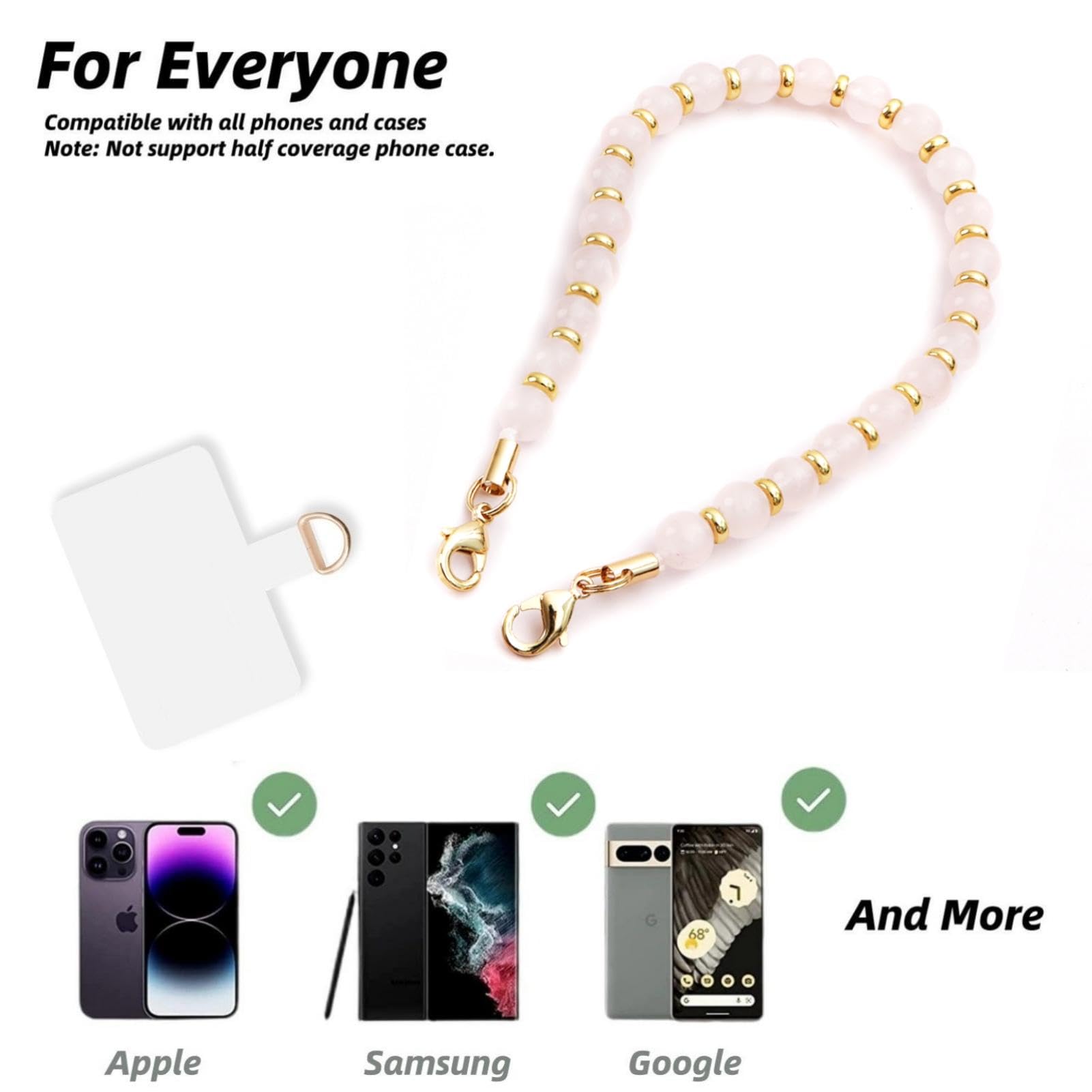 Rose Quartz Marble Beaded Phone Wrist Strap - Detachable Phone Bracelet with Tether Tab for Hands-Free Use | Perfect for iPhone, Samsung & Smartphone Accessories | Gym, Shopping & Travel Essentials