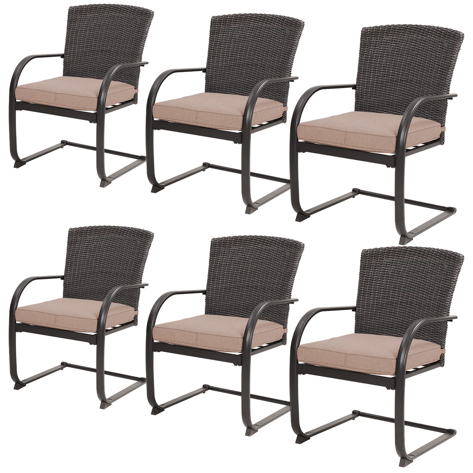 6-Piece Outdoor Wicker Dining Set with Cushions - Patio Furniture for Garden, Poolside, Backyard & Lawn - Beige Rattan Chairs - Perfect for Outdoor Entertaining & Al Fresco Dining
