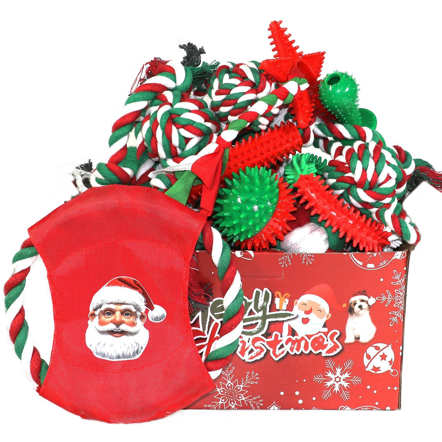 15 Pack Christmas Dog Toys - Durable Puppy Chew Toys with Rope Set | Interactive Tough Chew Box for Training, Teething & Play | Perfect Holiday Gift for Puppies (Great for Indoor/Outdoor Play & Puppy Training)