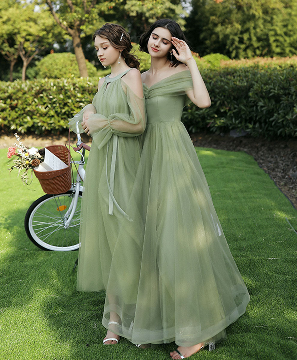 Elegant Green Tulle Long Prom Dress - Formal Bridesmaid Gown for Weddings, Evening Parties & Special Occasions