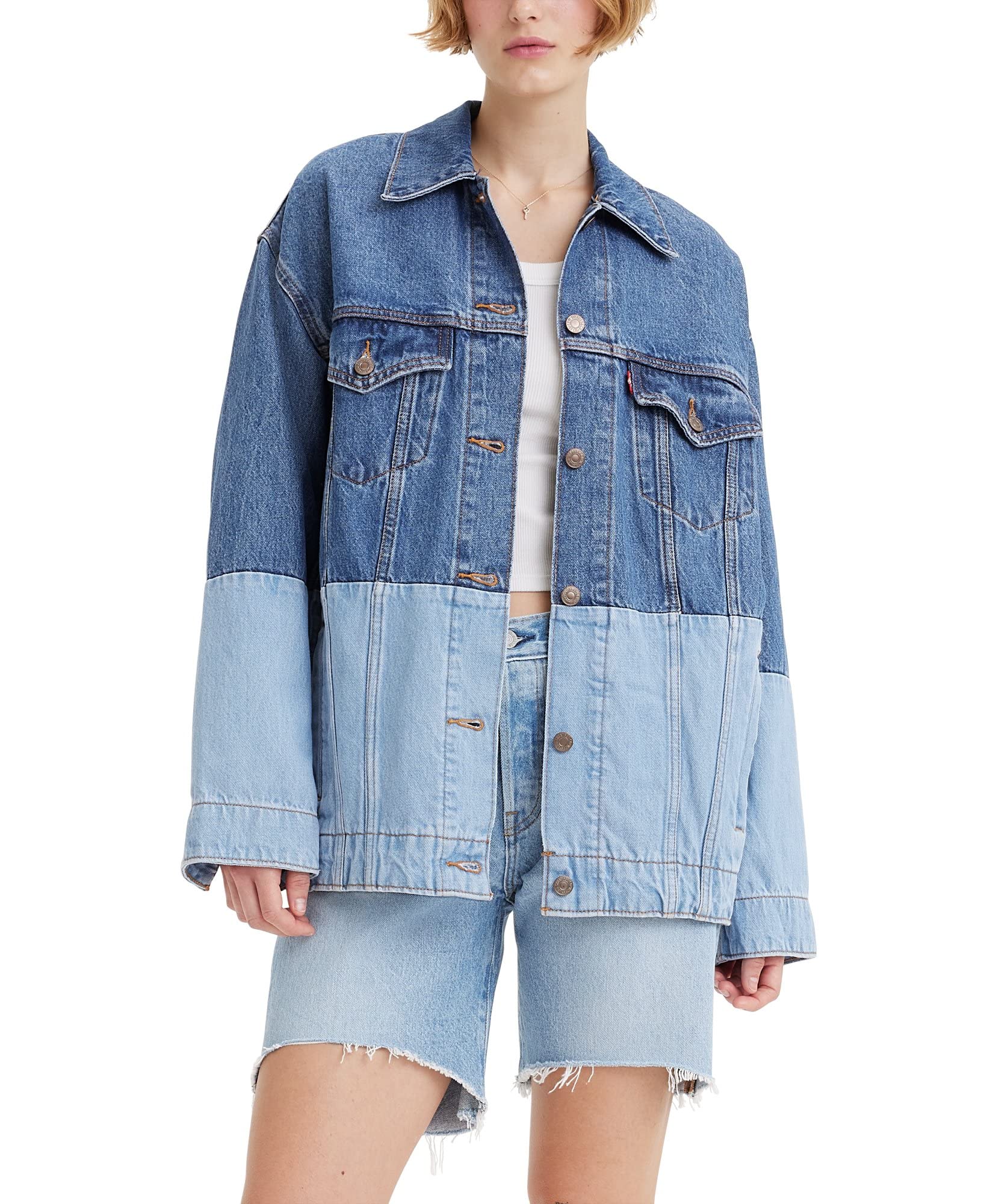 Levi's Women's Baggy Trucker Jacket - Vintage Denim Jacket for Women, Oversized Fit, Distressed Wash | Perfect for Casual Outfits, Streetwear & Layering in Fall & Winter