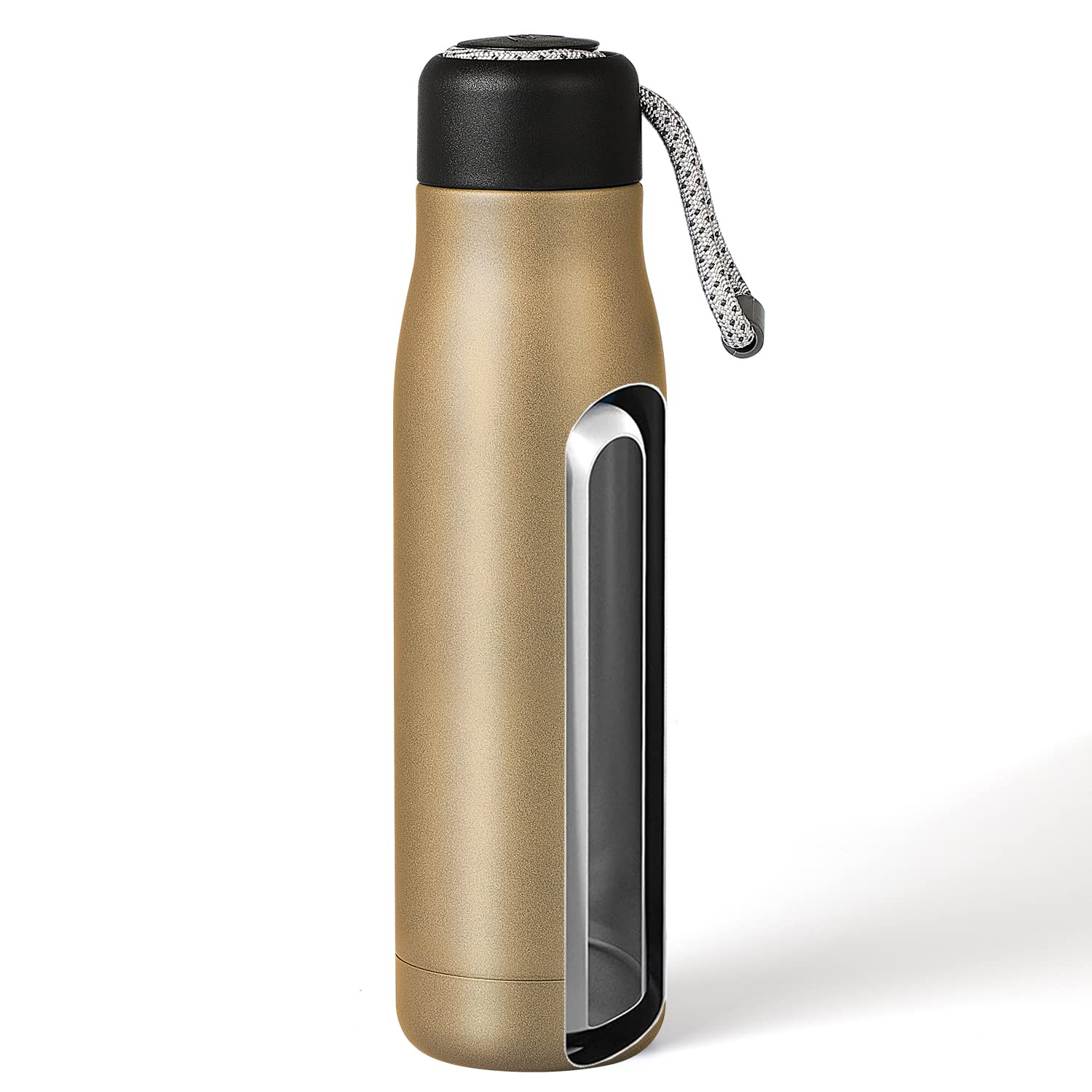 Dusgut 12 oz Insulated Stainless Steel Water Bottle with Wide Mouth & Portable Lid - Gold | Perfect for Gym, Hiking, Travel & Everyday Hydration