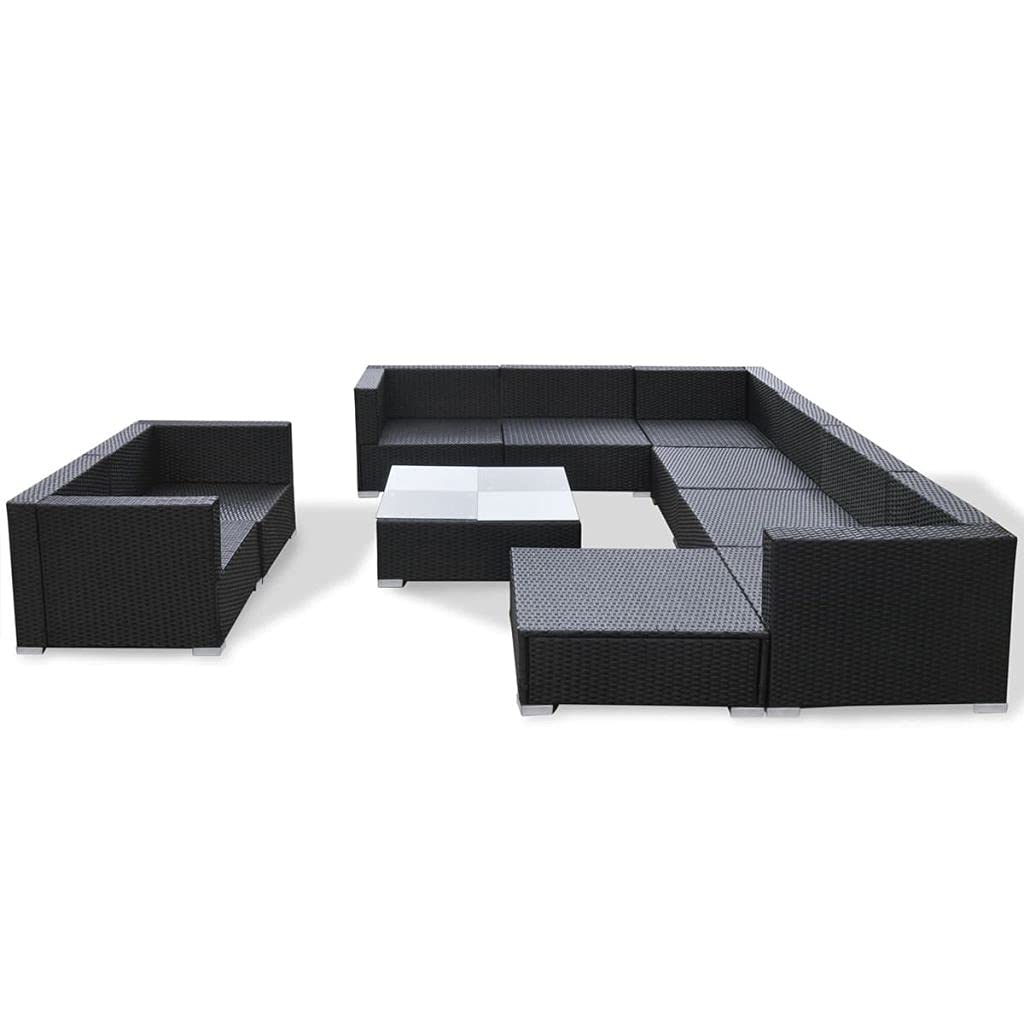 **10-Piece All-Weather PE Wicker Outdoor Patio Furniture Set - Black Poly Rattan Sectional Sofa with Cushions - Perfect for Garden, Poolside & Backyard Relaxation**