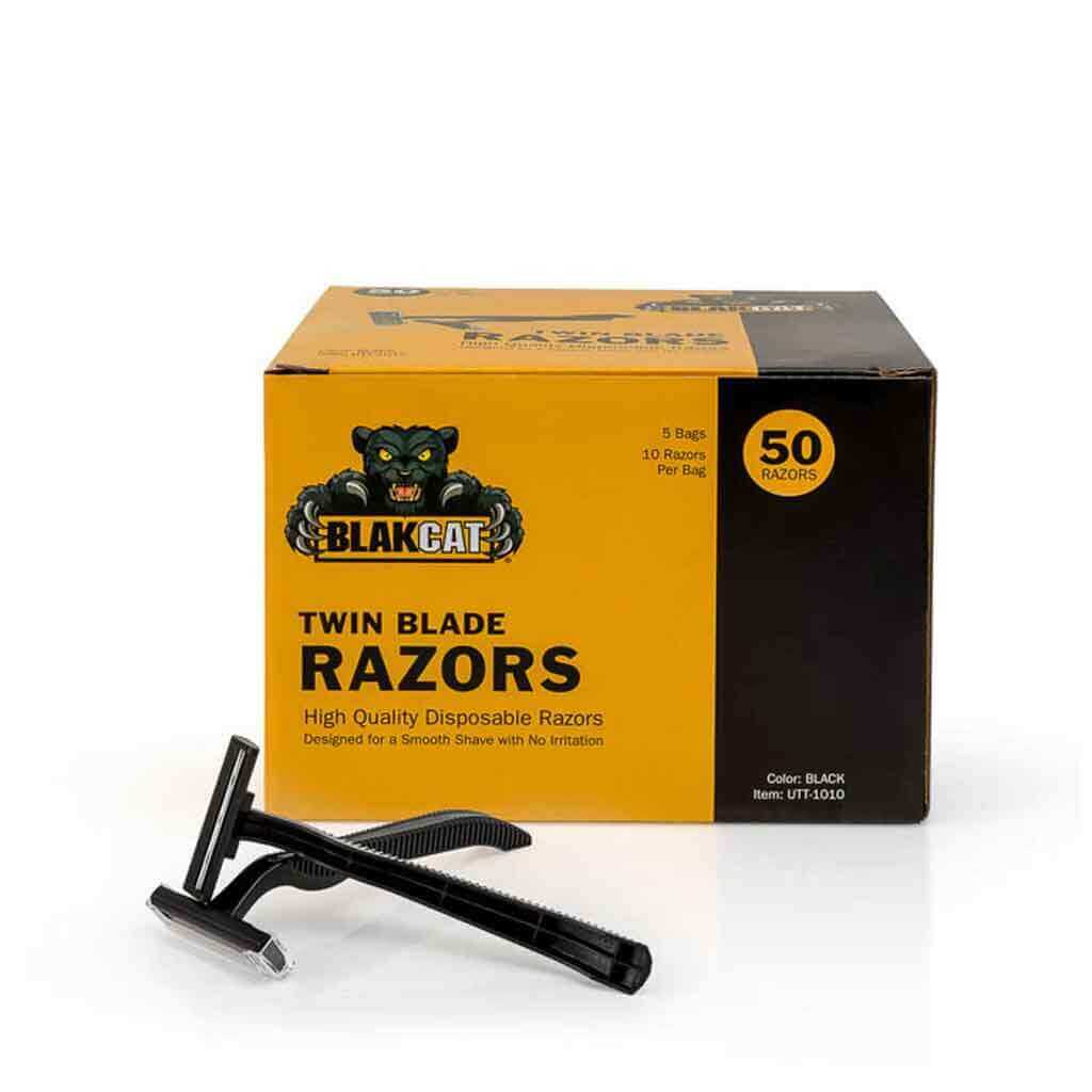 BlakCat Twin Blade Disposable Razors 50 Count - Ultra Smooth Shaving for Men & Women - Perfect for Travel, Gym & Everyday Use