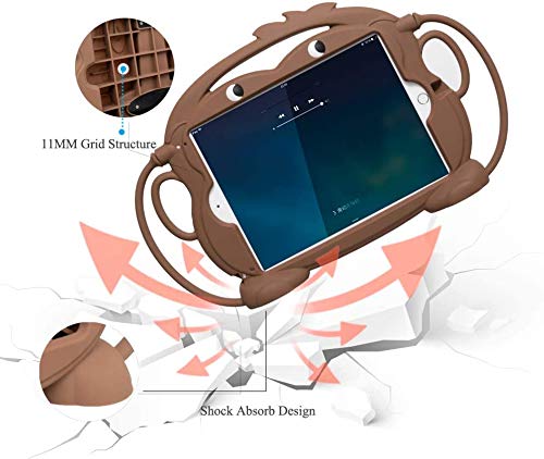 Kid Monkey Case Compatible with iPad 7th Gen 10.2 Inch (2019), iPad Air (2019), iPad Pro 10.5-inch - Shockproof Silicone Protective Cover with Convertible Handle Stand | BPA Free | Cartoon Design (Brown) - Perfect for Kids, School, Travel & Playtime