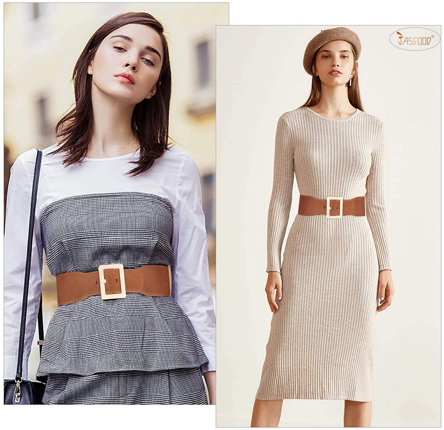 JASGOO Women's Vintage Stretch Elastic Waist Belt with Metal Buckle - Adjustable Dress Belt for Women, Perfect for Santa Costume, Holiday Parties & Vintage Outfits