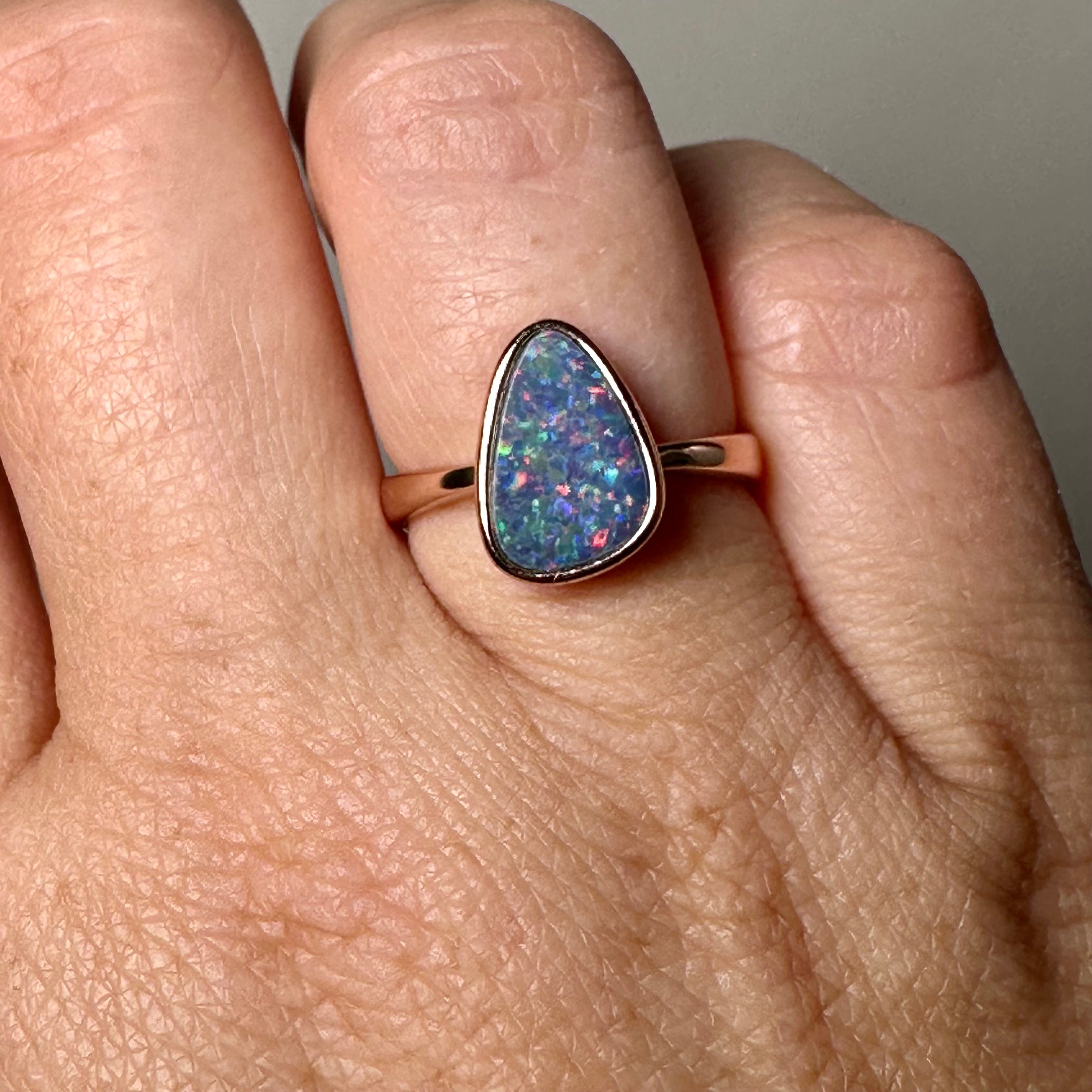 Opal Doublet Coober Pedy Freeform Cabochon Rose Gold Plated Ring Size 6.75 - Australian Opal Jewelry for Women, Elegant Gift for Birthday, Anniversary & Special Occasions