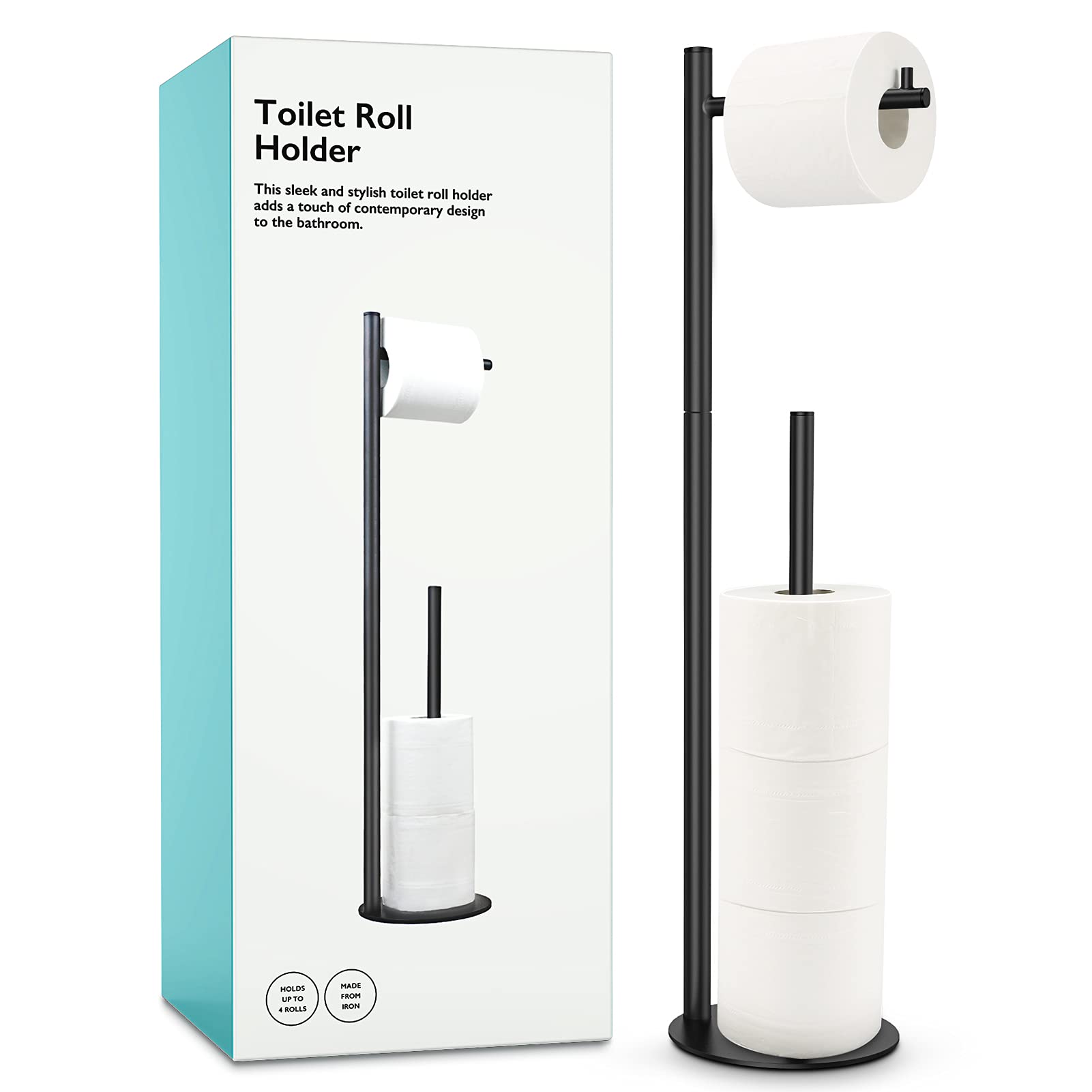 Batoliet Standing Toilet Paper Holder with Storage & Reserve - Modern Bathroom Tissue Roll Stand for Home, Office, RV - Space-Saving Organizer for Toilet Paper Rolls in Powder Rooms & Guest Baths