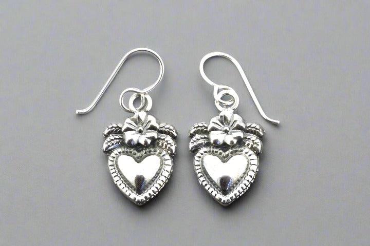 Heart & Flower Drop Earrings - Sterling Silver Dangle Earrings for Women, Elegant Gift for Valentine's Day, Anniversary or Special Occasion