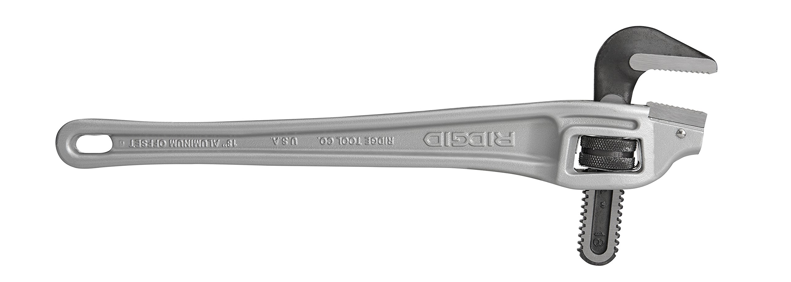 RIDGID 31125 18-Inch Aluminum Offset Pipe Wrench - Heavy Duty Plumbing Tool for Tight Spaces, Small Silver Pipe Wrench for Professional Plumbers & DIY Home Repairs - Perfect for Water Lines, Gas Pipes & HVAC Installations