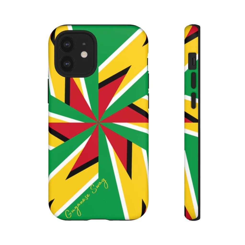 Guyana Flag Artistic Tough Phone Case for iPhone 12 Mini - Matte Finish | Durable Protective Cover with Unique Guyanese Design | Perfect for Travel, Cultural Pride & Everyday Use