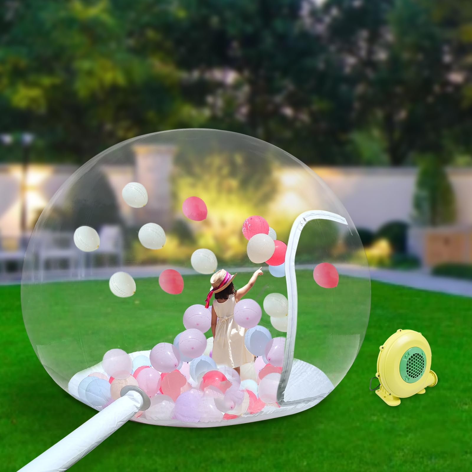 Inflatable Bubble Tent for Camping - 360° Clear PVC Bubble House with 350W 1600RPM High Speed Blower - 9.8 X 7.8 X 7.8Ft Waterproof Inflatable Dome for Outdoor Stargazing, Backyard Parties & Glamping Adventures