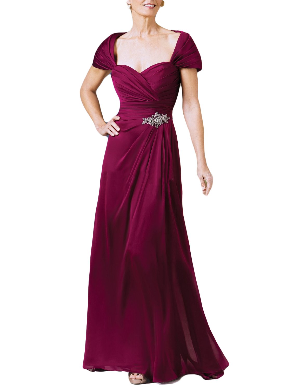 OYISHA Women's Cap Sleeve Mother of the Bride Dress - Long Beaded Formal Evening Gown for Weddings, Prom & Special Occasions | Elegant Plus Size Wedding Guest Dress