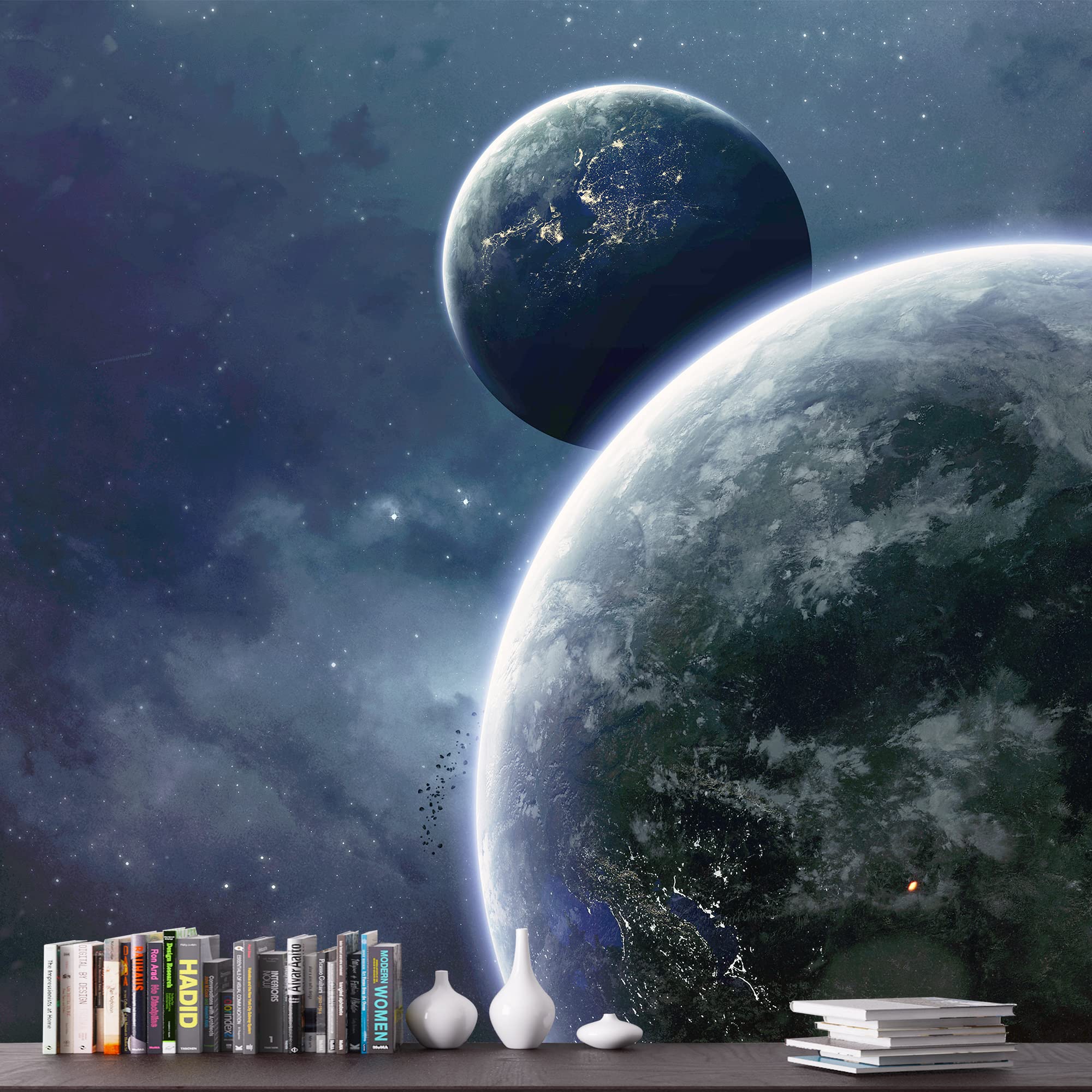 Removable Peel and Stick Wallpaper - Space Themed Universe Planets Wall Mural for Bedroom (100x144 inches) - Perfect for Kids Room Decor, Nursery, or Home Office Accent Wall