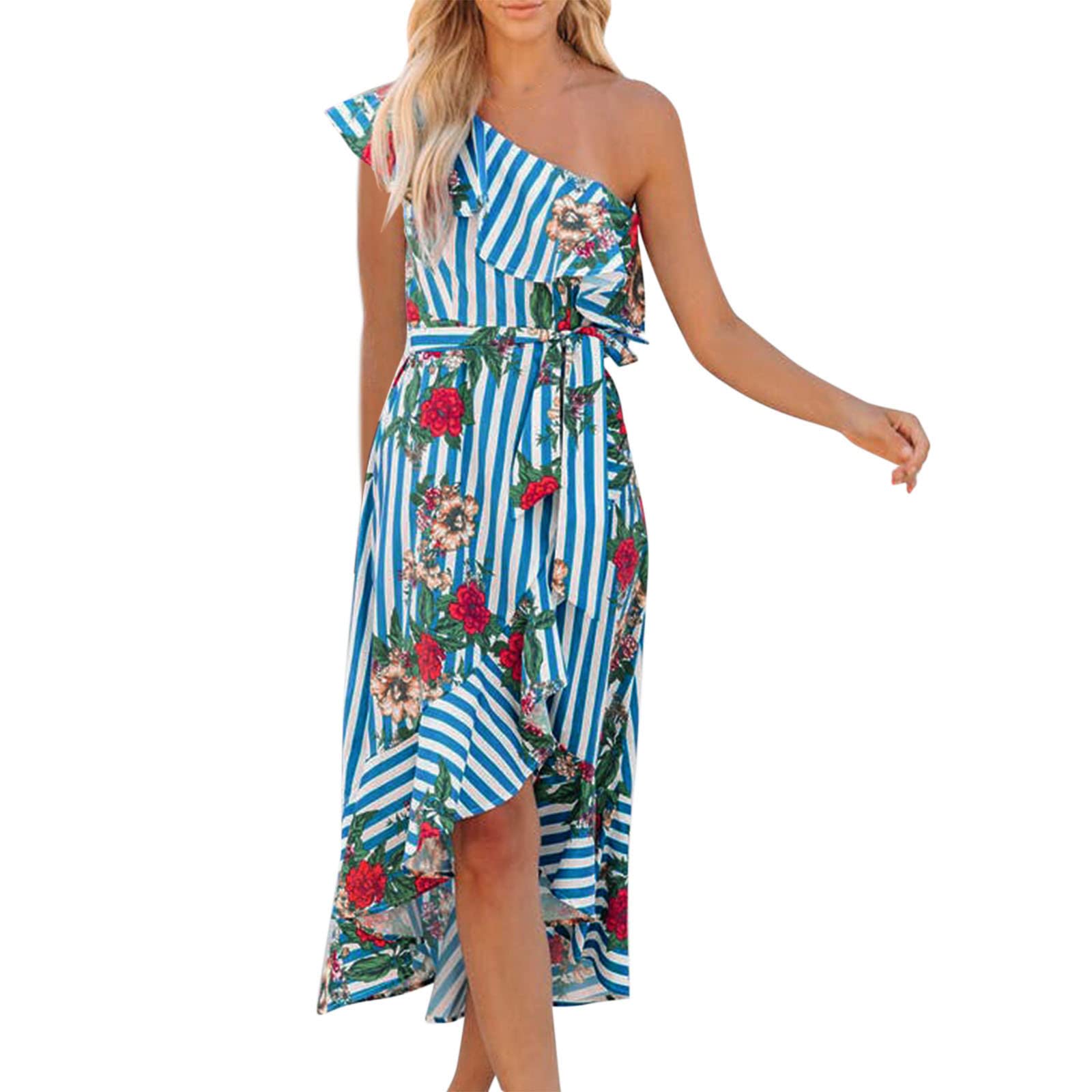 **Women's Sexy One Shoulder Sleeveless Maxi Summer Dress 2022 - Flowy Irregular Hem Party Dress for Beach, Wedding & Evening Events**
