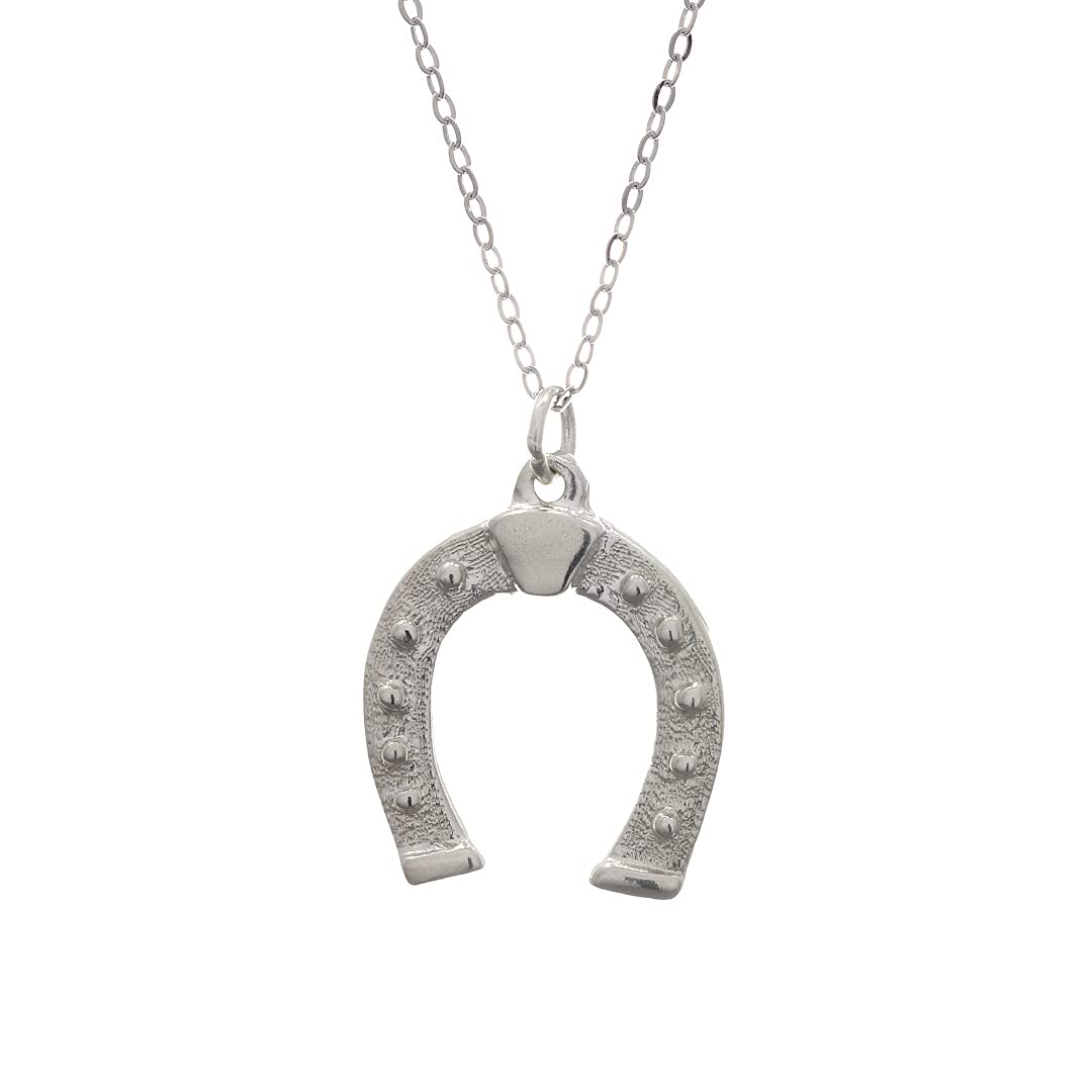 925 Sterling Silver Textured Horseshoe Pendant with 22