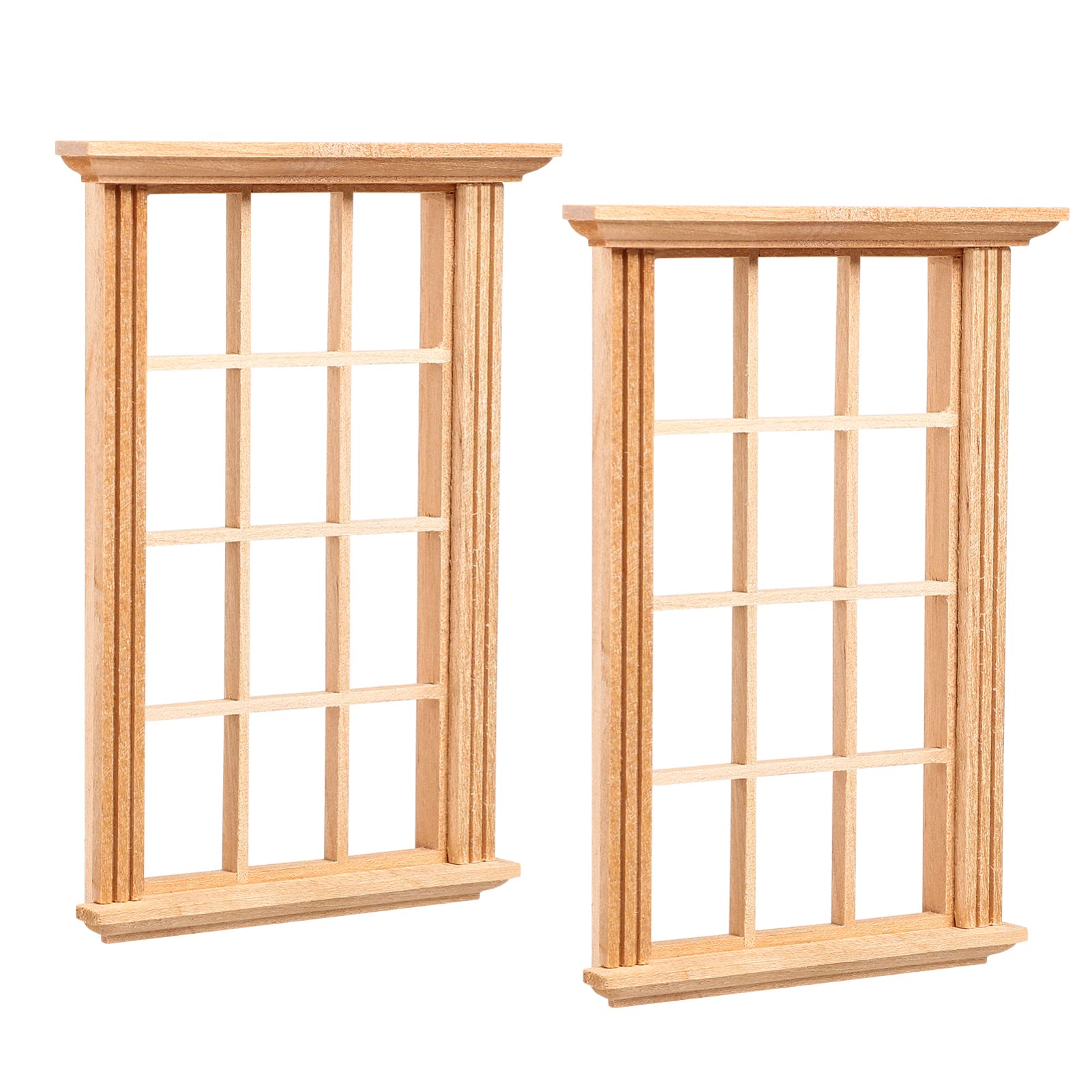 2PCS Miniature Dollhouse Window Frames - Tiny Wooden Windows for DIY Doll House Decor, Model Building & Miniature Scenes - Perfect for Dollhouse Accessories, Fairy Gardens & Craft Projects