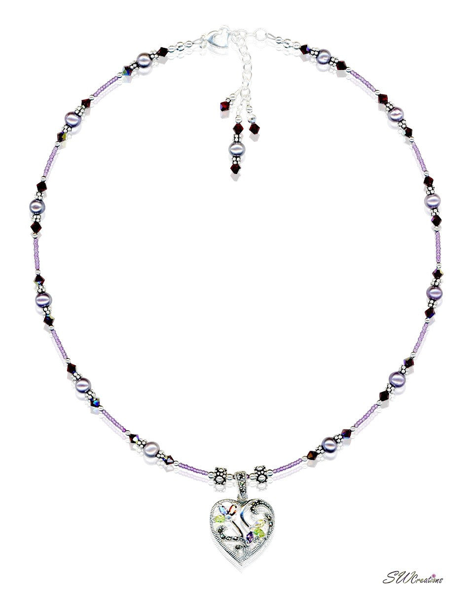 Handmade Siam Purple Marcasite Heart Necklace - Elegant Bohemian Jewelry for Women, Perfect Gift for Valentine's Day, Anniversary & Special Occasions