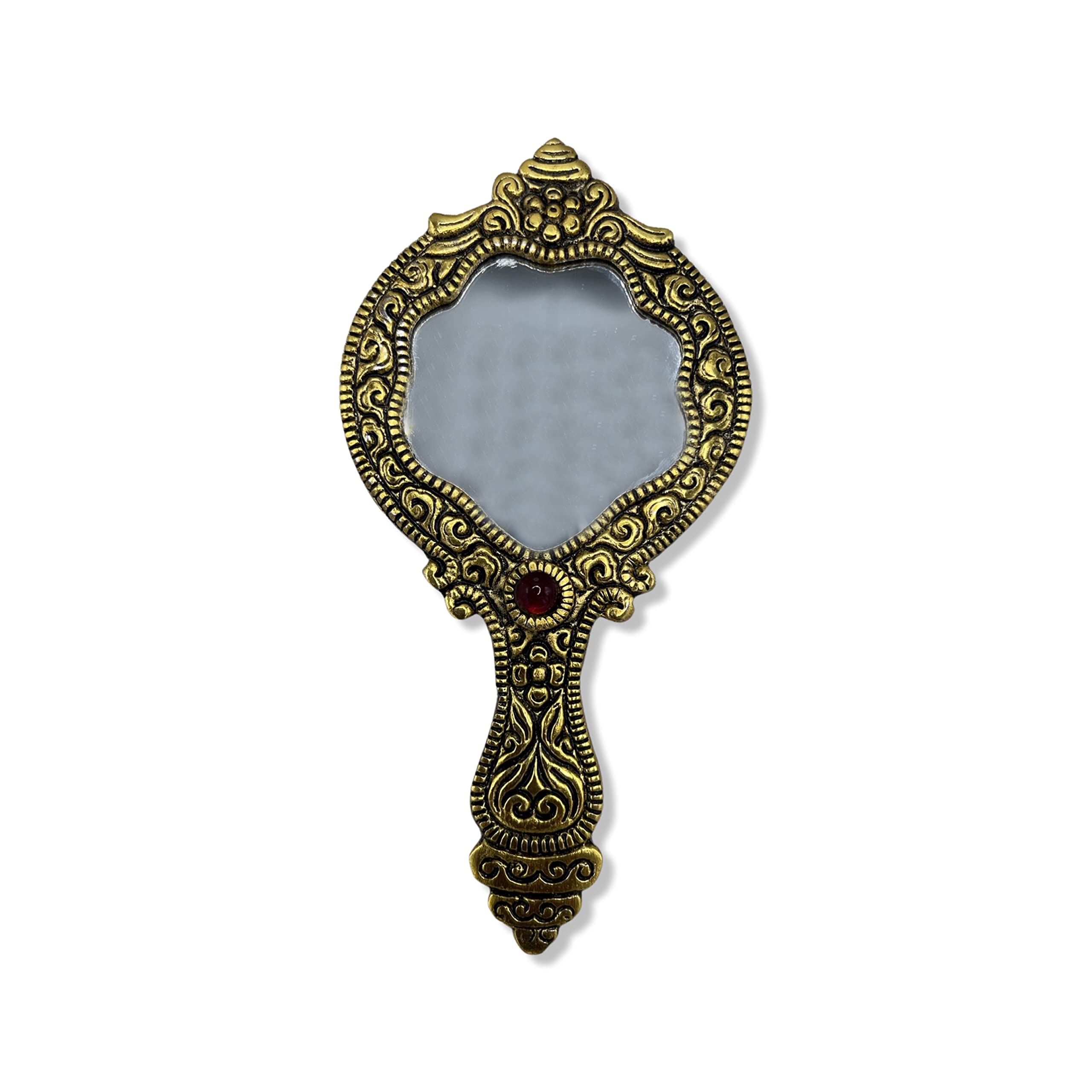 Vintage Hand Mirror with Embossed Design - Gold Metal Compact Mirror for Makeup, Beauty & Purse - Perfect for Travel, Bridal & Home Decor