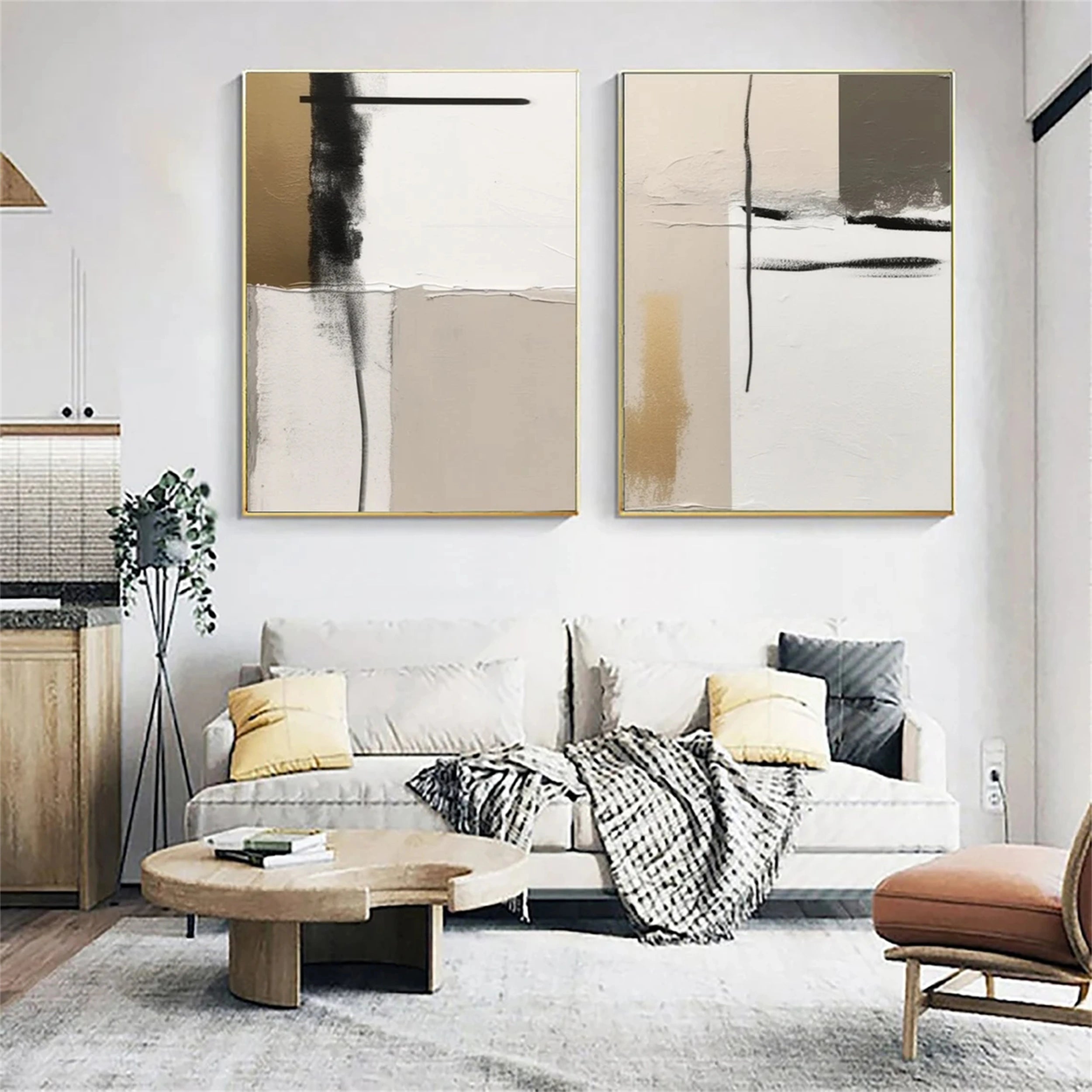 Abstract Painting Set of 2 - Modern Wall Art Decor for Living Room, Bedroom & Office | #AB 093 | Handmade Canvas Artwork for Home & Office Interior Design