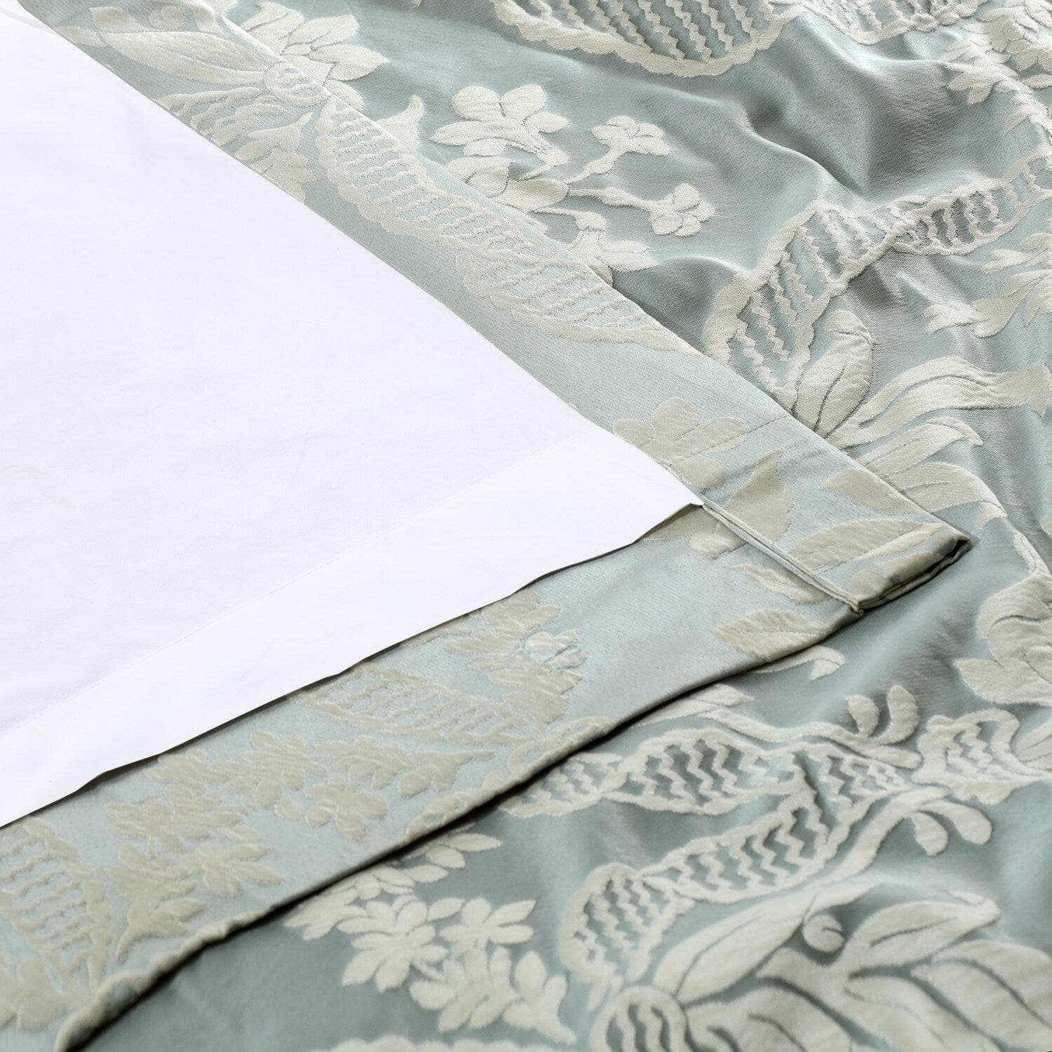 Magdelena Blue & Steel Damask Faux Silk Jacquard Blackout Curtains - Elegant Window Treatment for Bedroom, Living Room & Home Theater