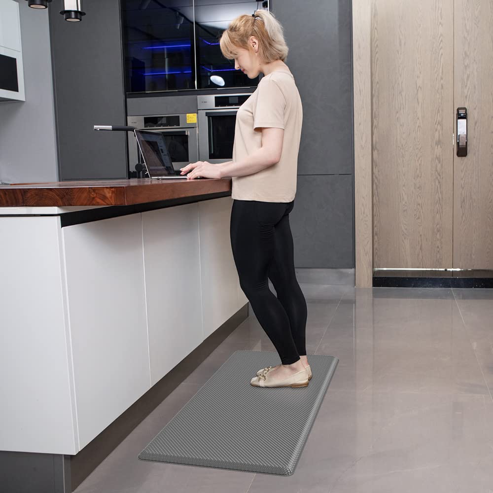 DEXI Anti-Fatigue Kitchen Mat - Non-Slip Waterproof Standing Floor Rug for Comfort - 48x20 Inch Cushioned Mat for Kitchen, Office, Laundry & Sink Areas - Grey - Perfect for Long Standing & Wet Floors