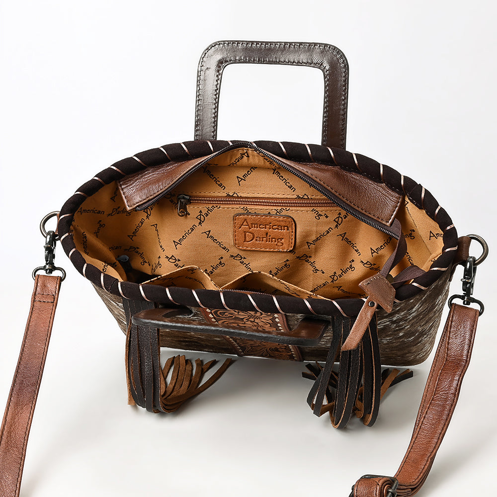 American Darling Adbg1298 Genuine Leather Women's Tote Bag - Hand Tooled Hair On Western Style Purse for Casual Outings, Work & Travel Accessories