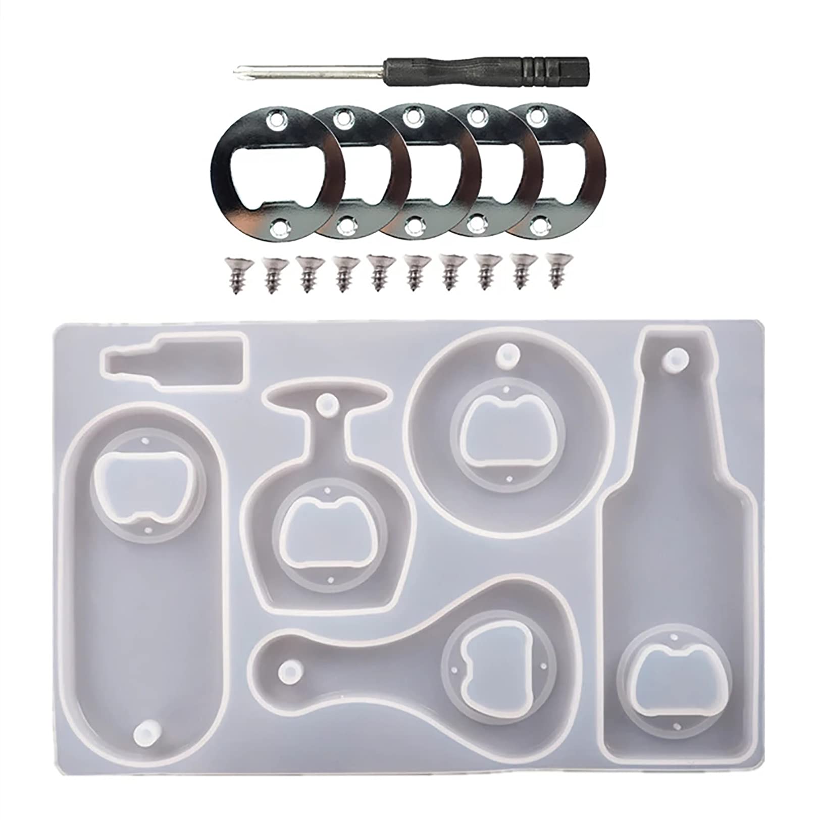 Epoxy Silicone Mold Kit for DIY Bottle Openers & Corkscrews - Wine Keychain, Beer Spanner, Jar Opener Resin Casting Set - Perfect for Home Bars, Gifts & Crafting Projects