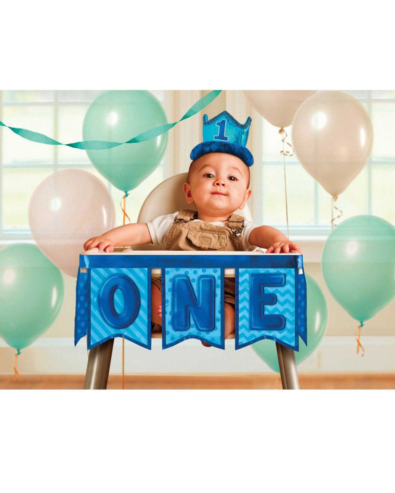 1st Birthday Blue High Chair Decoration Set - Adorable Baby Shower & Birthday Party Decorations - Perfect for Cake Smash Photos & Milestone Celebrations